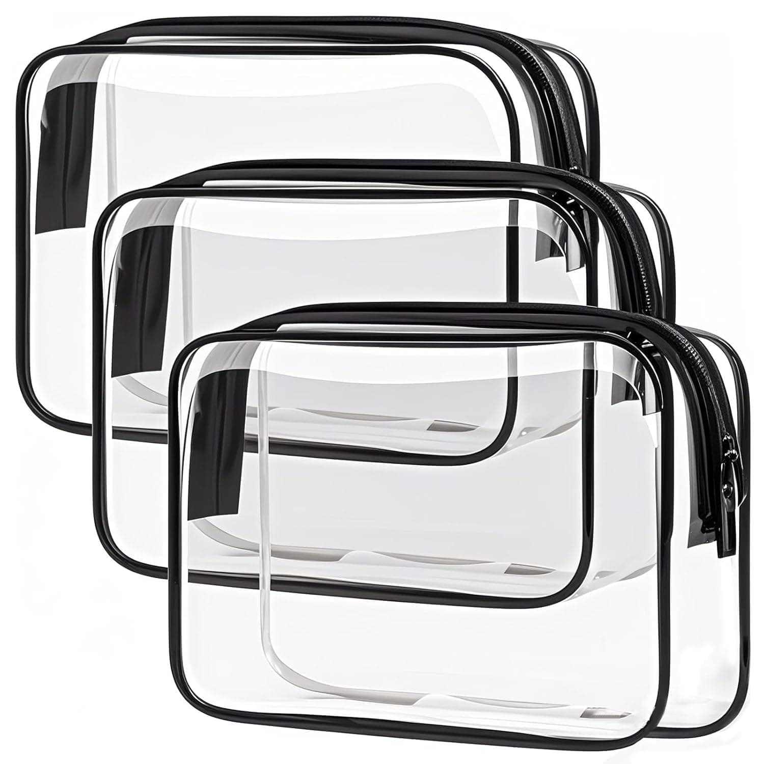3 Pack Color Clear Toiletry Bag, Waterproof PVC Clear Makeup Bag, Portable Clear Travel Toiletry Bags for Traveling Men Women (black)