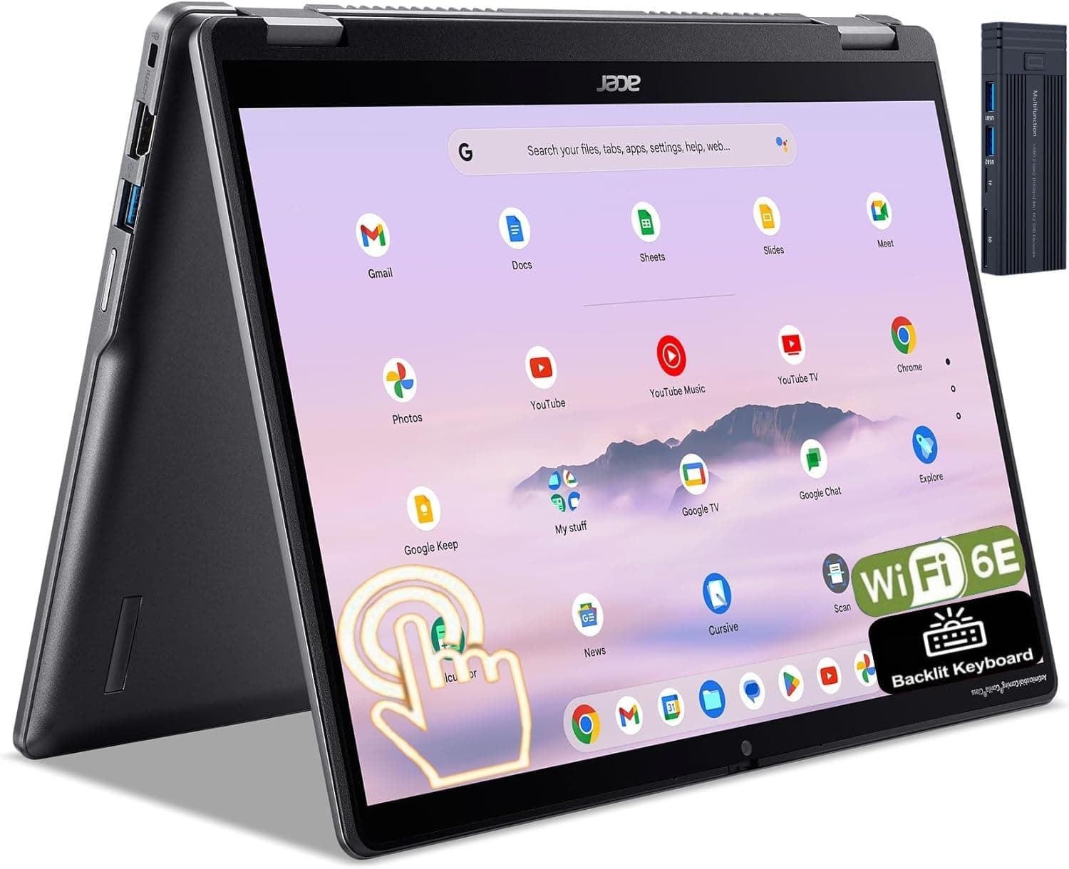 Acer Chromebook Plus Spin 514 2-in-1 14" WUXGA Touchscreen IPS Display, Intel Core i5-1334U, 8GB RAM 512GB SSD, Wi-Fi 6E, Bluetooth, Webcam, Backlit Keyboard, 128gb 9H Docking Station, Chrome OS, Gray