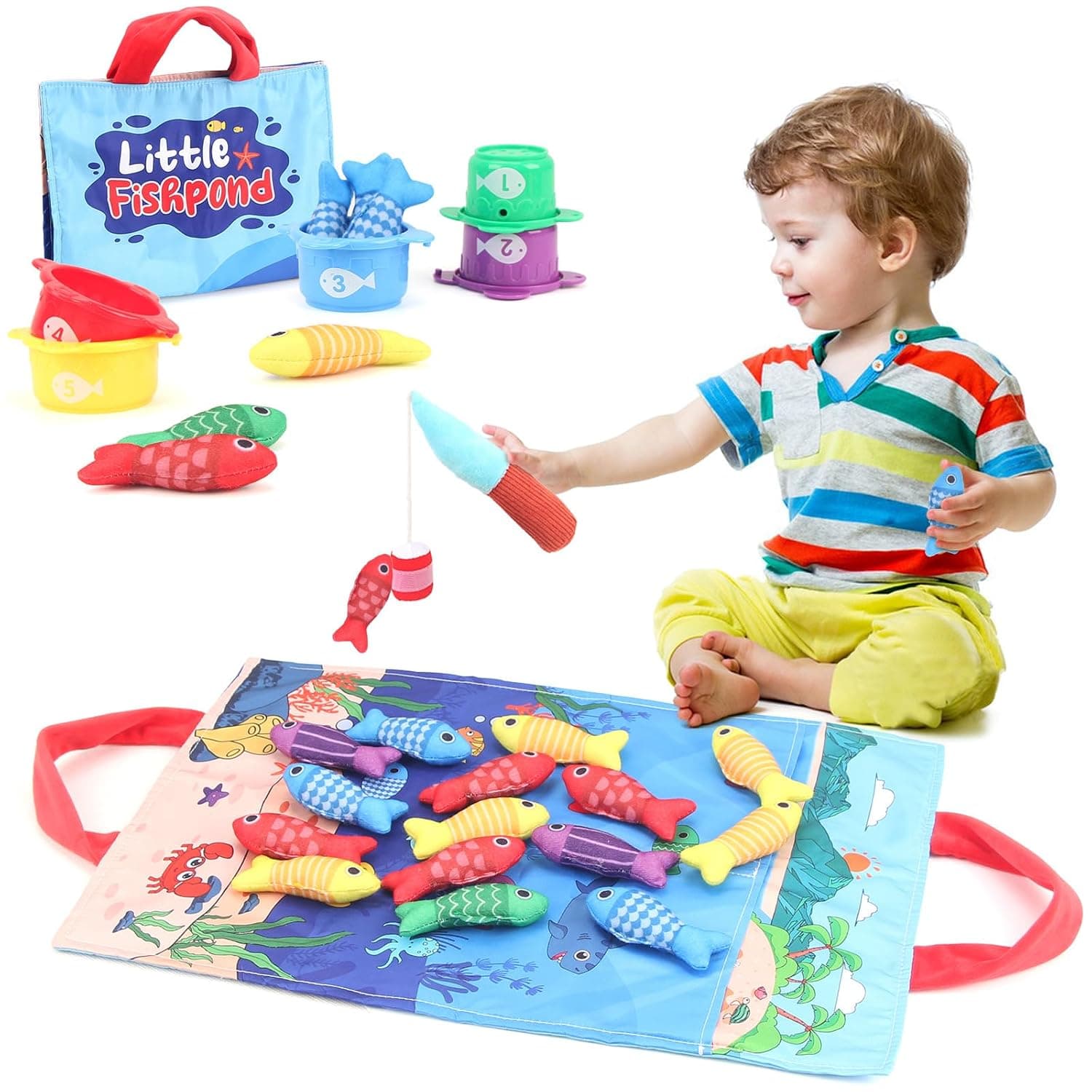 Fishing Game Baby Toy from 6 7 8 12 Months Montessori Toy Children's Toy from 1 2 Years, Fish Fishing Game