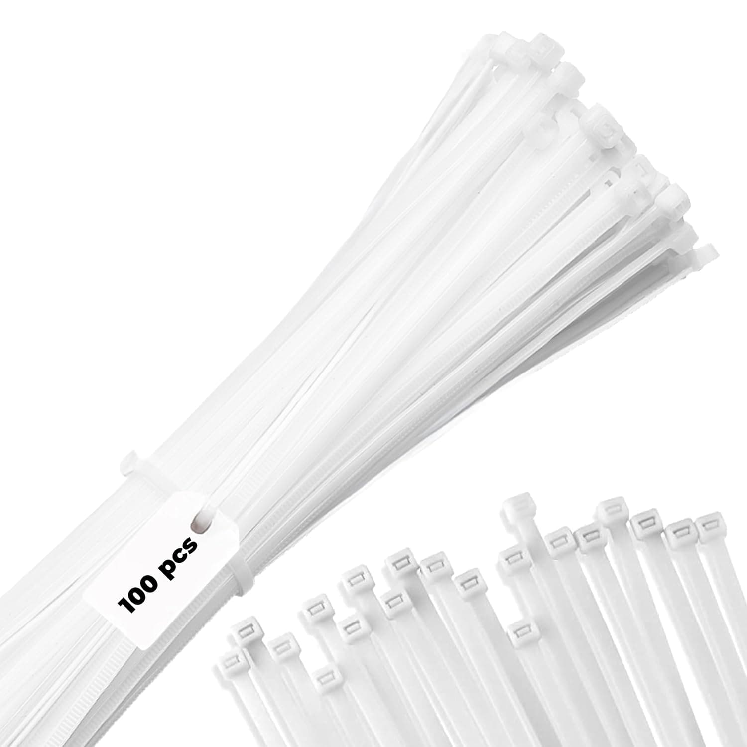 Bolt Dropper Zip Ties, 100 Pack - 12'' Heavy Duty, 40lbs Tensile Strength, Nylon, White - Cable Wire Ties for Indoor and Outdoor Use