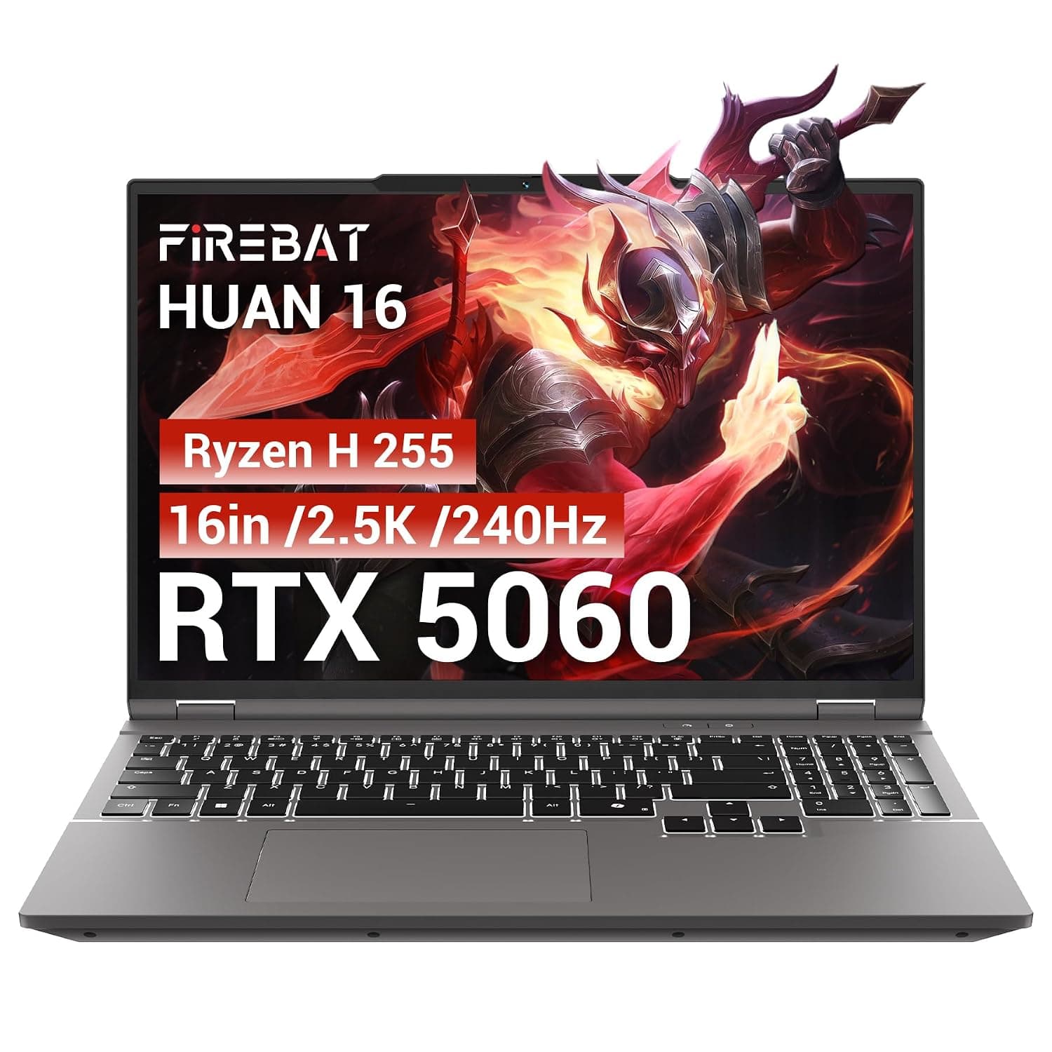 16" Gaming Laptop 240Hz 2.5K QHD+ (2560x1600), AMD Ryzen 7 H 255 (8C/16T, 4.9GHz), GeForce RTX 5060 8GB GDDR7, 16GB DDR5 512GB SSD (96GB RAM Expandable), WiFi 6E, RGB Backlit, Metal Design