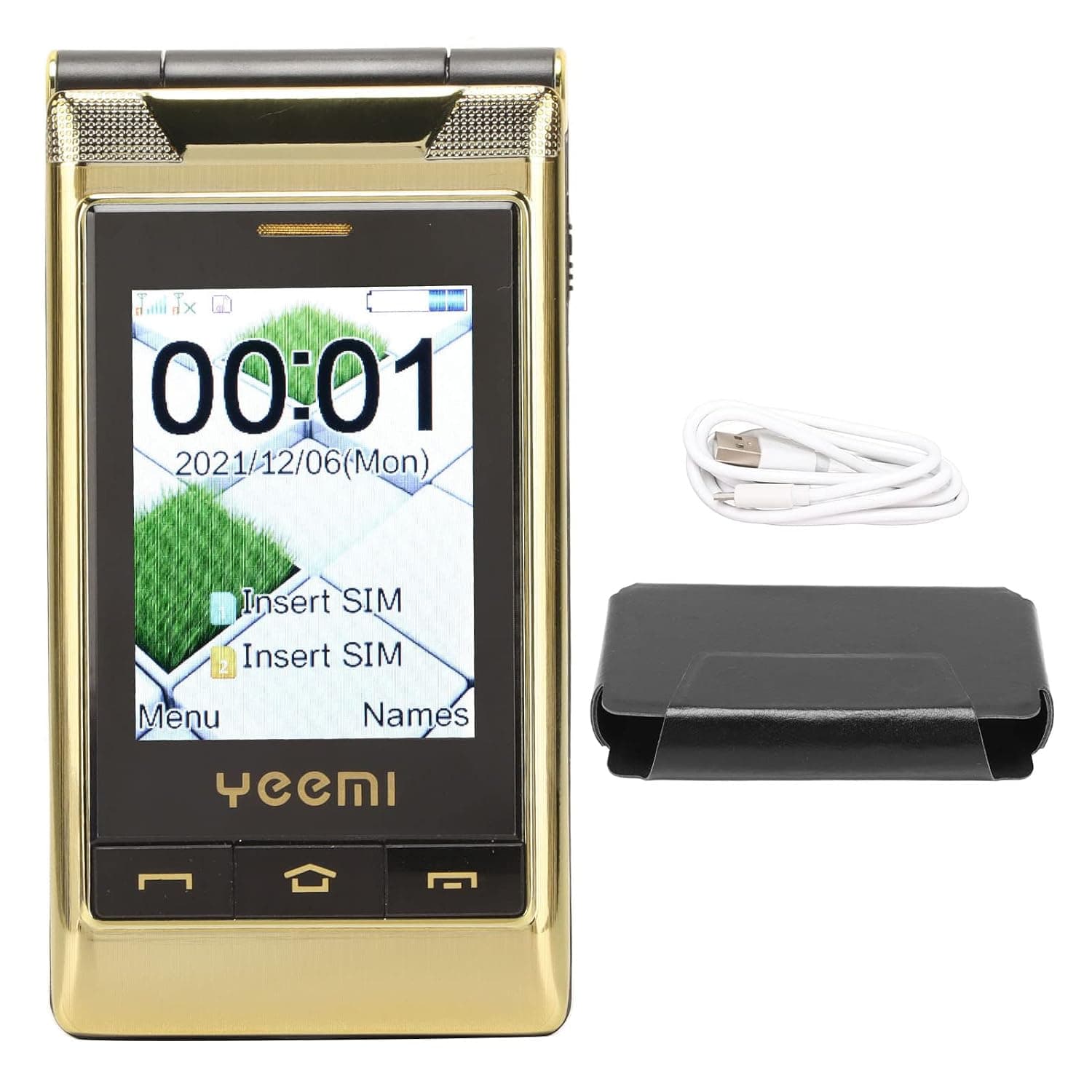 3G GSM Mobile Phone, 3.0 In Flip Seniors Phone for Elderly, Dual SIM Cell Phone with SOS/Big Button/Clear Call /8 Family Numbers, Long Standby (Gold)