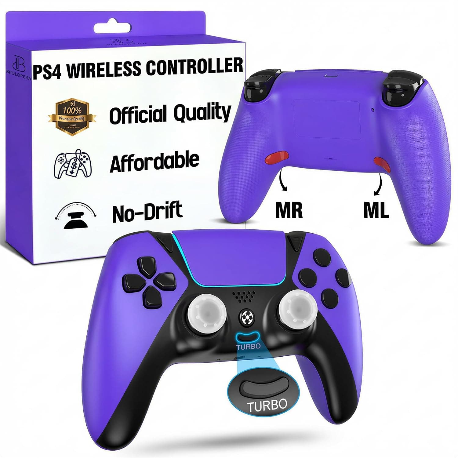 BELOPERA for PS4 Controller,Wireless PC Remote Compatible with PS4,TV,with Back Paddles,1200mAh,Turbo,Dual Motors,No Drift ALPS Joystick, New 2025 Gamepad