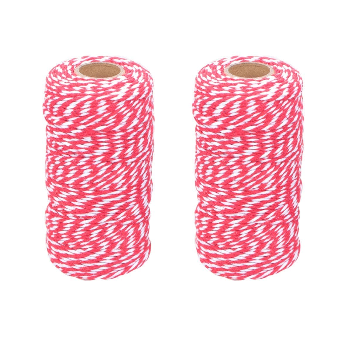 2 Rolls Bakers Twine Cotton Twine String Cotton String Ribbon Rope Ribbon for Holiday Gift Wrapping Baking DIY Crafts (Red and White)