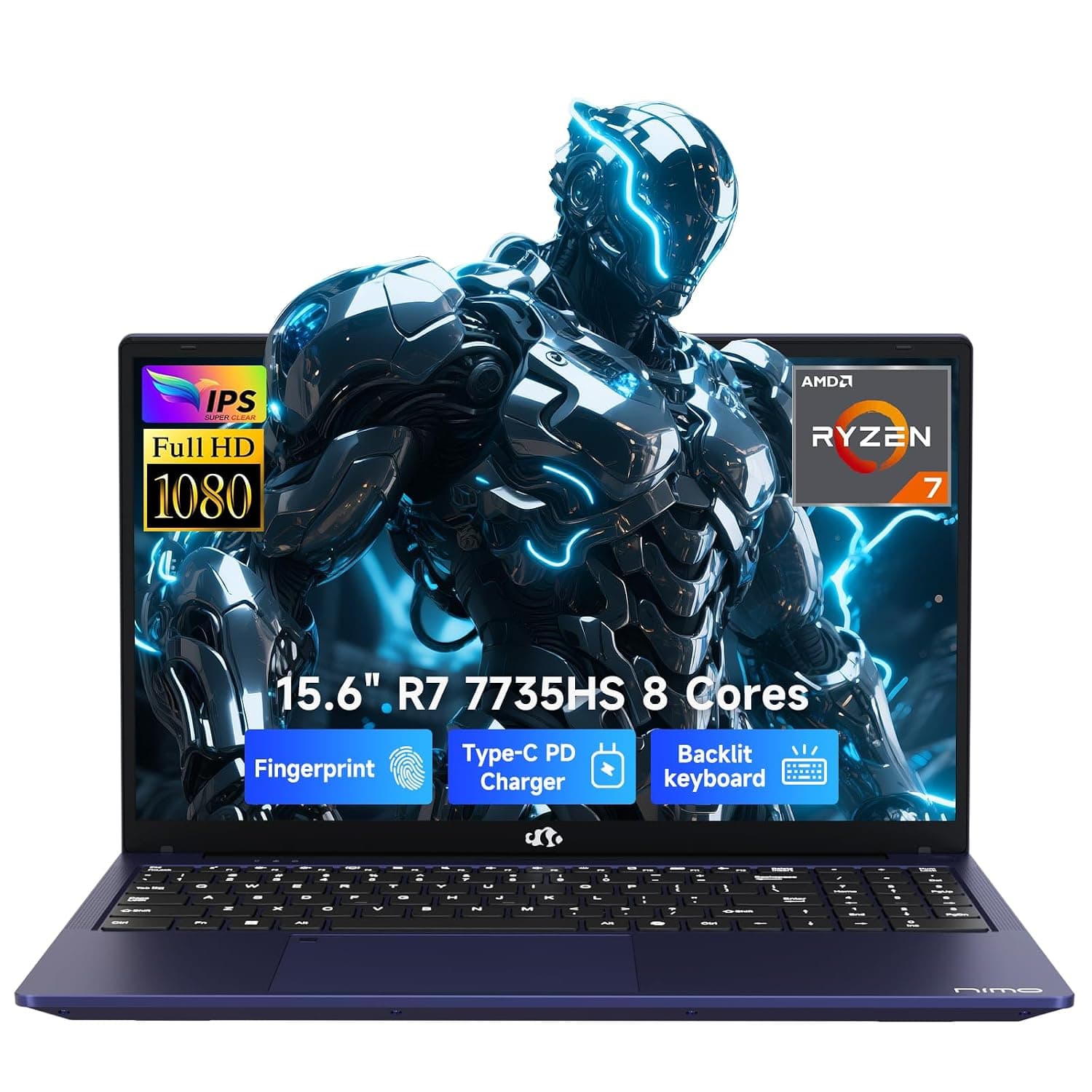 NIMO 17.3" FHD Gaming Laptop, 2026 Laptop with R7 7735HS (8C/16T, Up to 4.75GHz, Beat i7-12650H) 16GB DDR5 RAM 512GB SSD, Radeon 680M GPU, Up to 4 TB, 180° View, Backlit KB, 100W Type C, Wi-Fi 6E