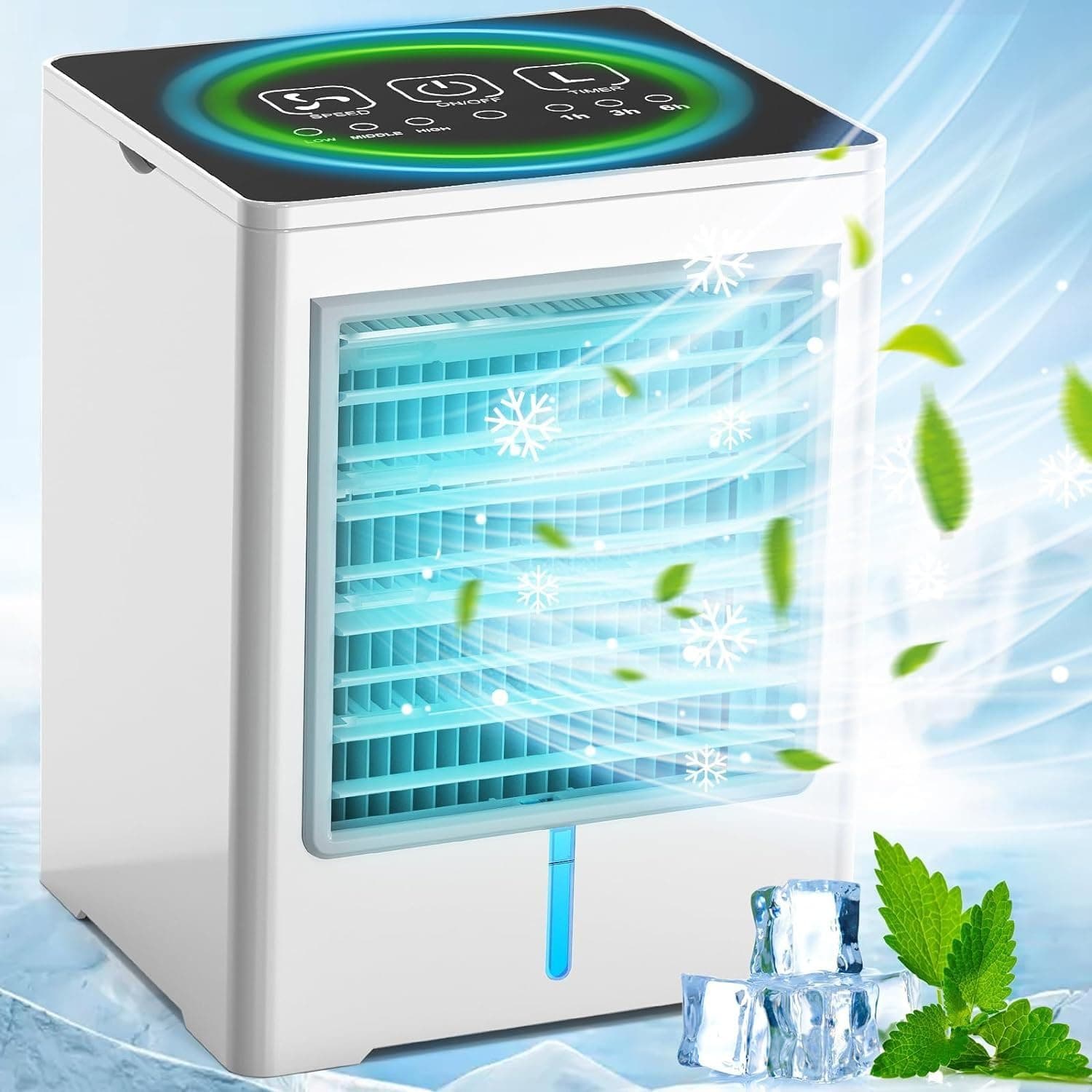 Azonee Portable Air Conditioner, 3 Speeds Personal Evaporative Air Cooler with 1-6H Timer, Mini Air Conditioner Touch Screen, Quiet Portable AC Unit Fan for Office Desk Home Bedroom Camping Car