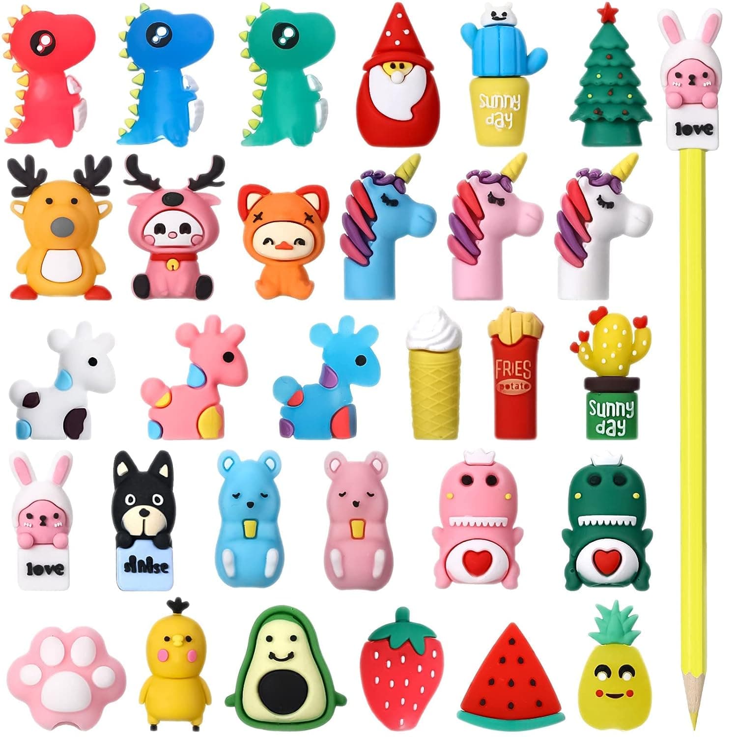 NALACAL 30 Pieces Pencil Toppers Animal Pencil Toppers Dinosaur Pen Toppers Clip on Pencil Classroom Prizes for Office Kids Back to School Student Supplies Party Favors (Mixed Style)