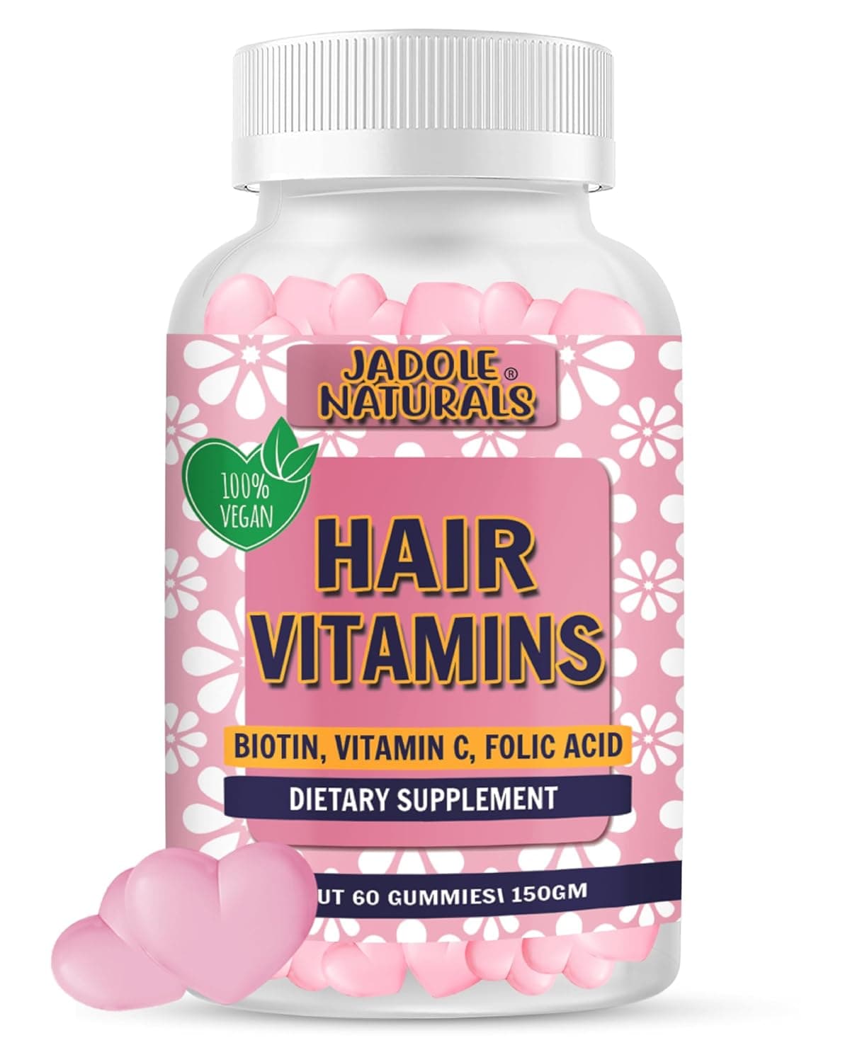 Jadole Naturals Hair Growth Strengthen Vitamins Sugar Gummy Berries Optimal Solutions Hair, Skin, Nails Flavor - 2 Months Supply