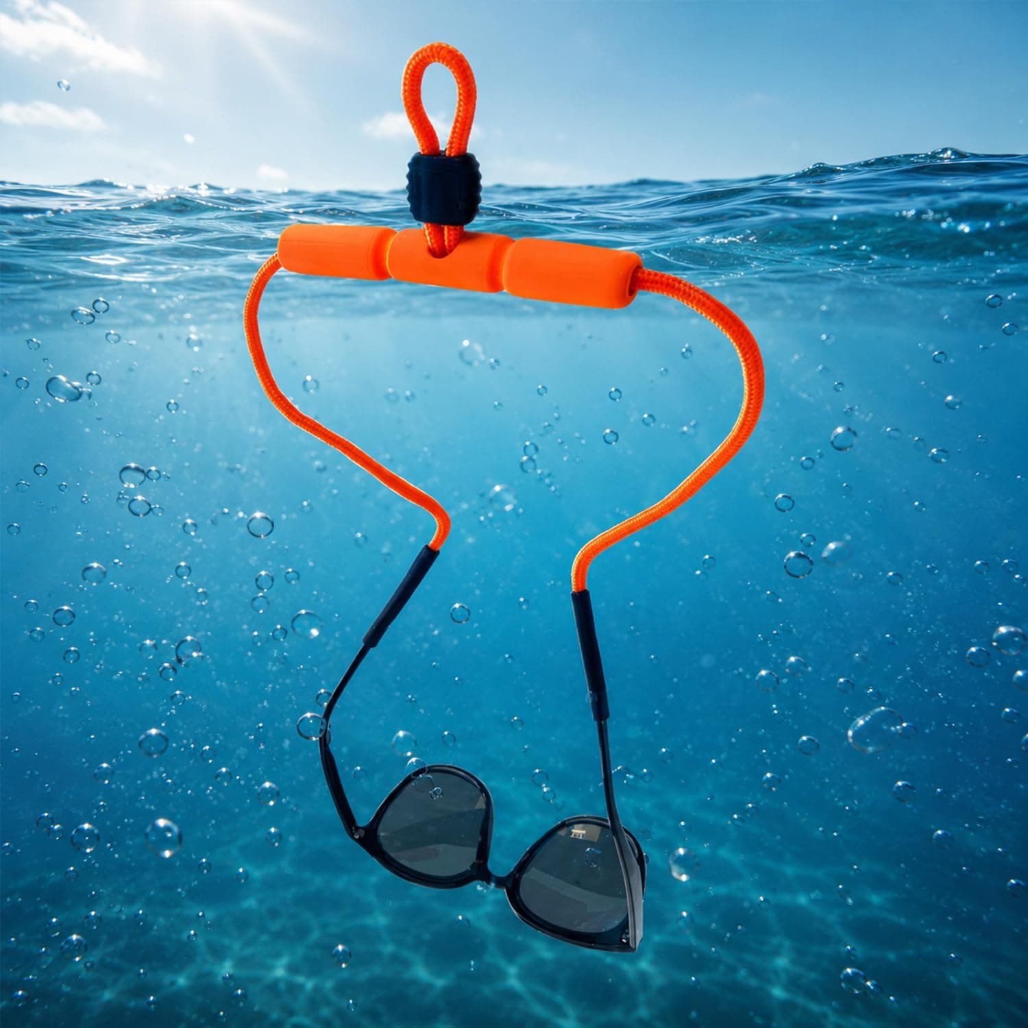 Floating Sunglasses Strap, Adjustable Eyewear Retainer Cord with EVA Tube, Water Sports Glasses Holder for Swimming Beach Snorkeling Boating Kayaking Rafting, Orange
