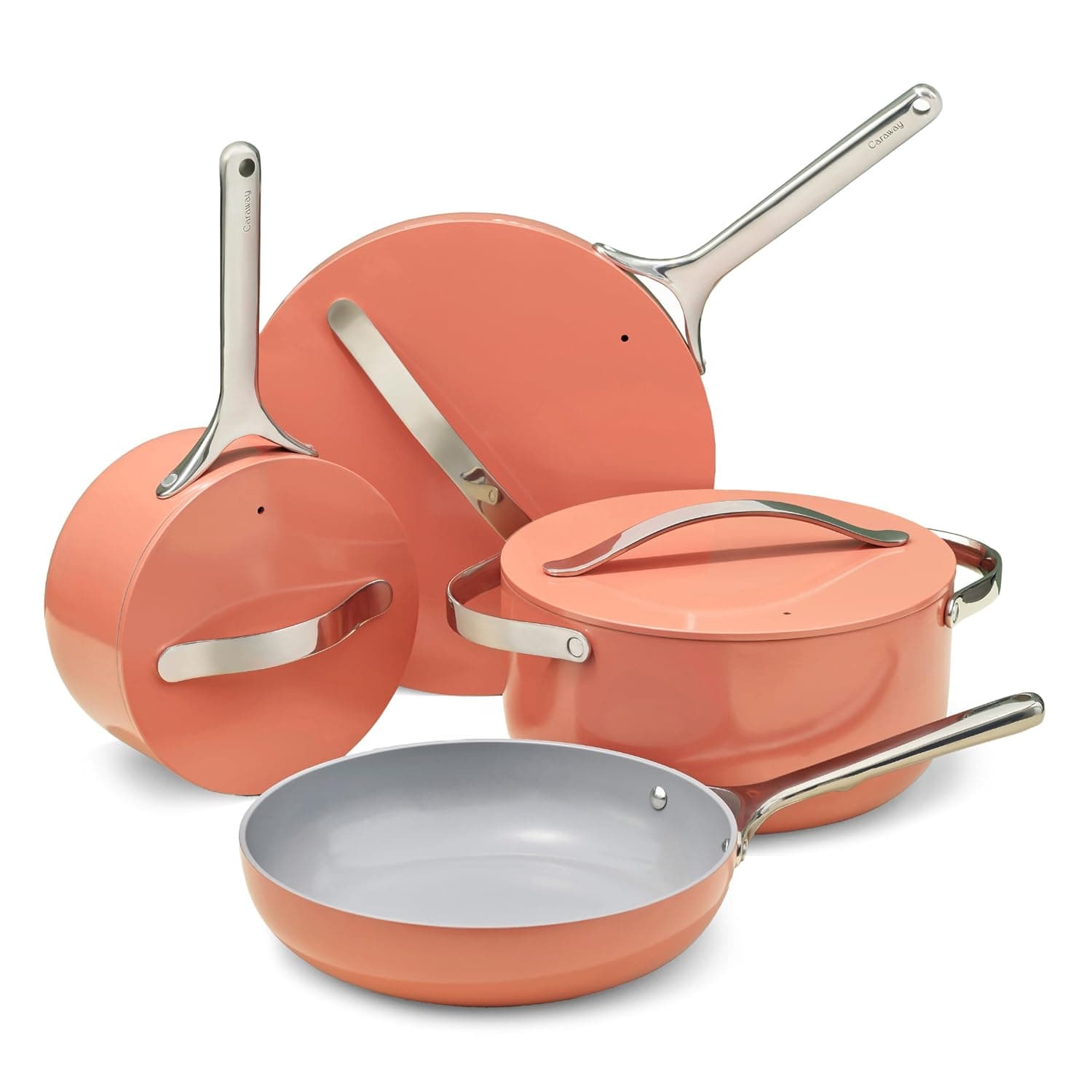 Caraway Nonstick Ceramic Cookware Set (12 Piece) Pots, Pans, Lids and Kitchen Storage - Non Toxic, PTFE & PFOA Free - Oven Safe & Compatible with All Stovetops (Gas, Electric & Induction) - Perracotta | Pots, Pans, Lids and Kitchen Storage, PFAS and PFOA Free, Oven Safe Pan Set and Compatible with All Stovetops, Perracotta