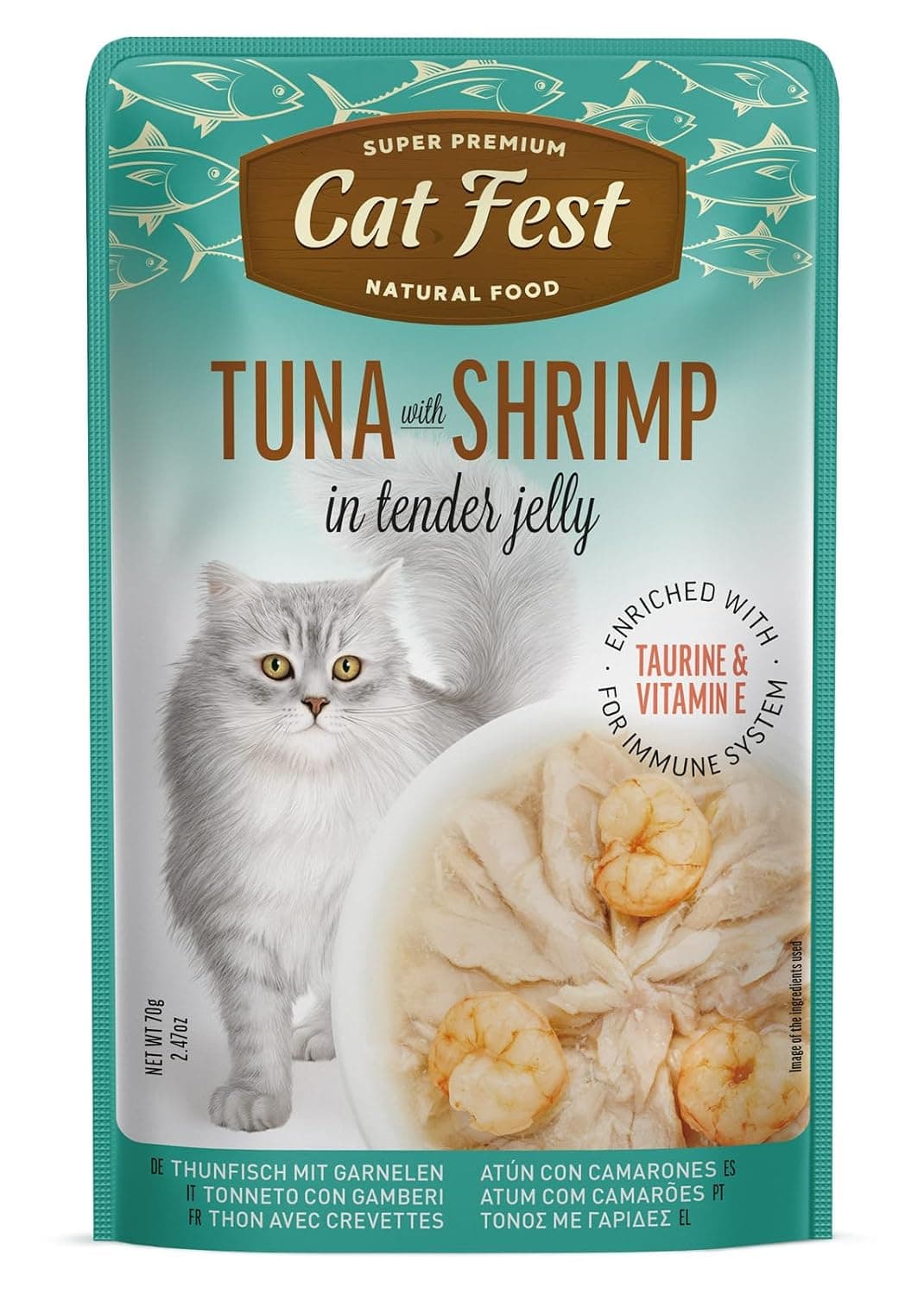 Cat Fest Premium Tuna with Shrimp in Jelly, Adult Cat Food, 70g – Enriched with Taurine & Vitamin E for Heart, Muscle, Skin Health and Daily Energy