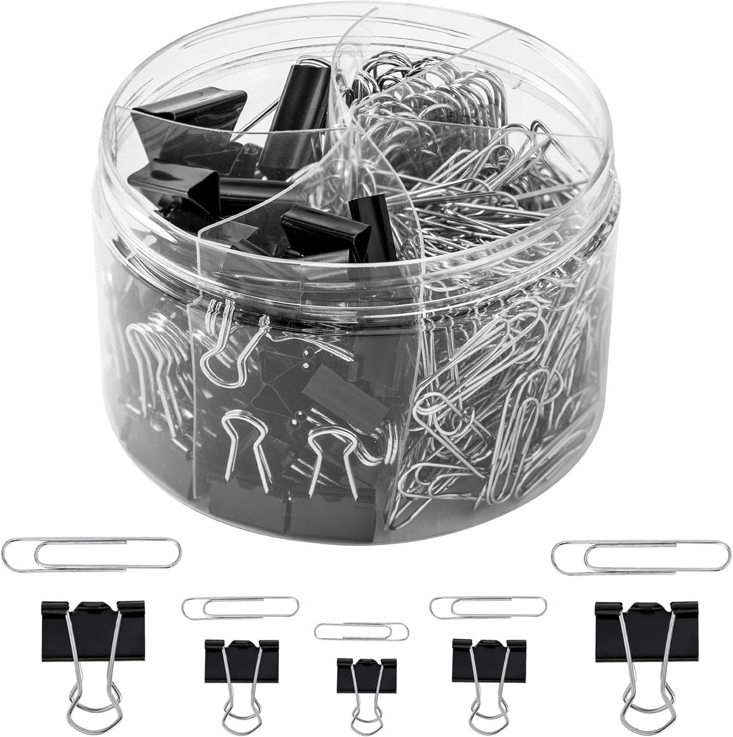 340PCS Paper Clips Binder Clips Teacher Supplies for Classroom Paperclips Small Binder Clips Paper Clips Assorted Sizes, school, office (Black)