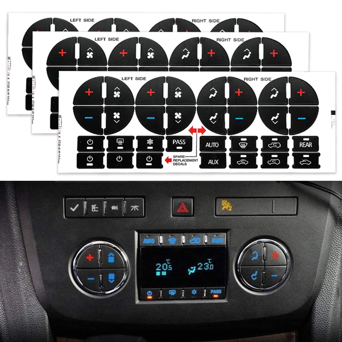 ECVV 3PCS AC Dash Button Sticker Repair Kit Car Interior Accessories Replacement Stickers for Ruined Faded Auto Climate Control Decals Fit Cars, SUVs, Trucks