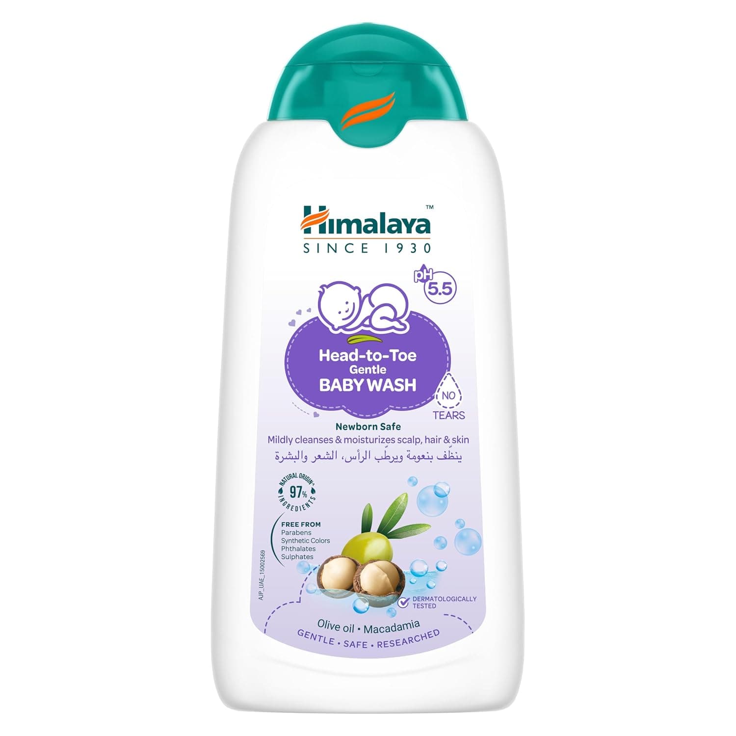 Himalaya Since 1930 Head to Toe Gentle Wash, 200ml – Baby Hair & Body Wash with Olive Oil & Macadamia | Gently Cleanses & Nourishes | No Tears Formula, Free of Parabens, Phthalates & Synthetic Colors