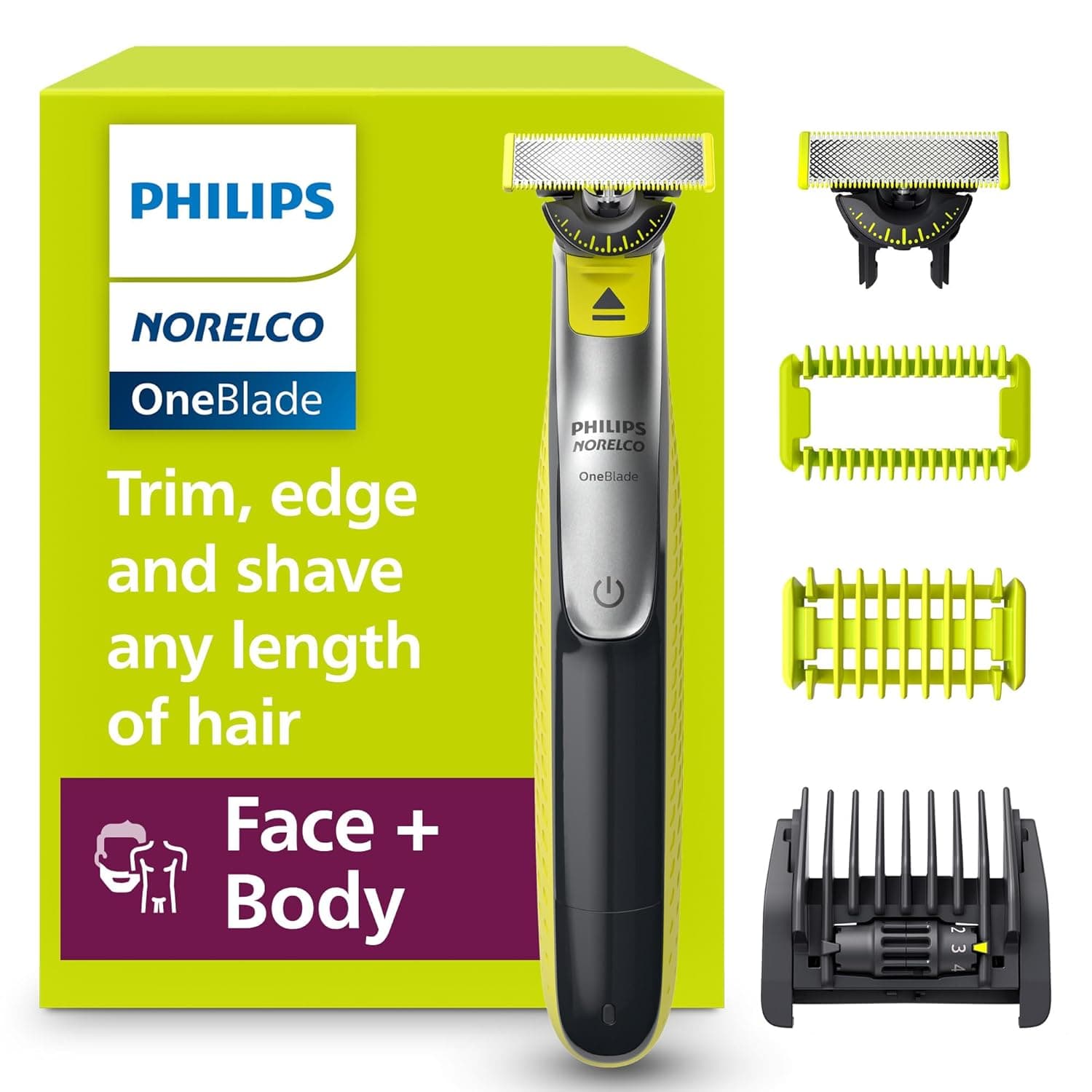 Philips Norelco OneBlade 360 Face + Body, Hybrid Electric Razor and Beard Trimmer for Men with 5-in-1 Face Stubble Comb and Body Hair Trimmer Kit, QP2834/70