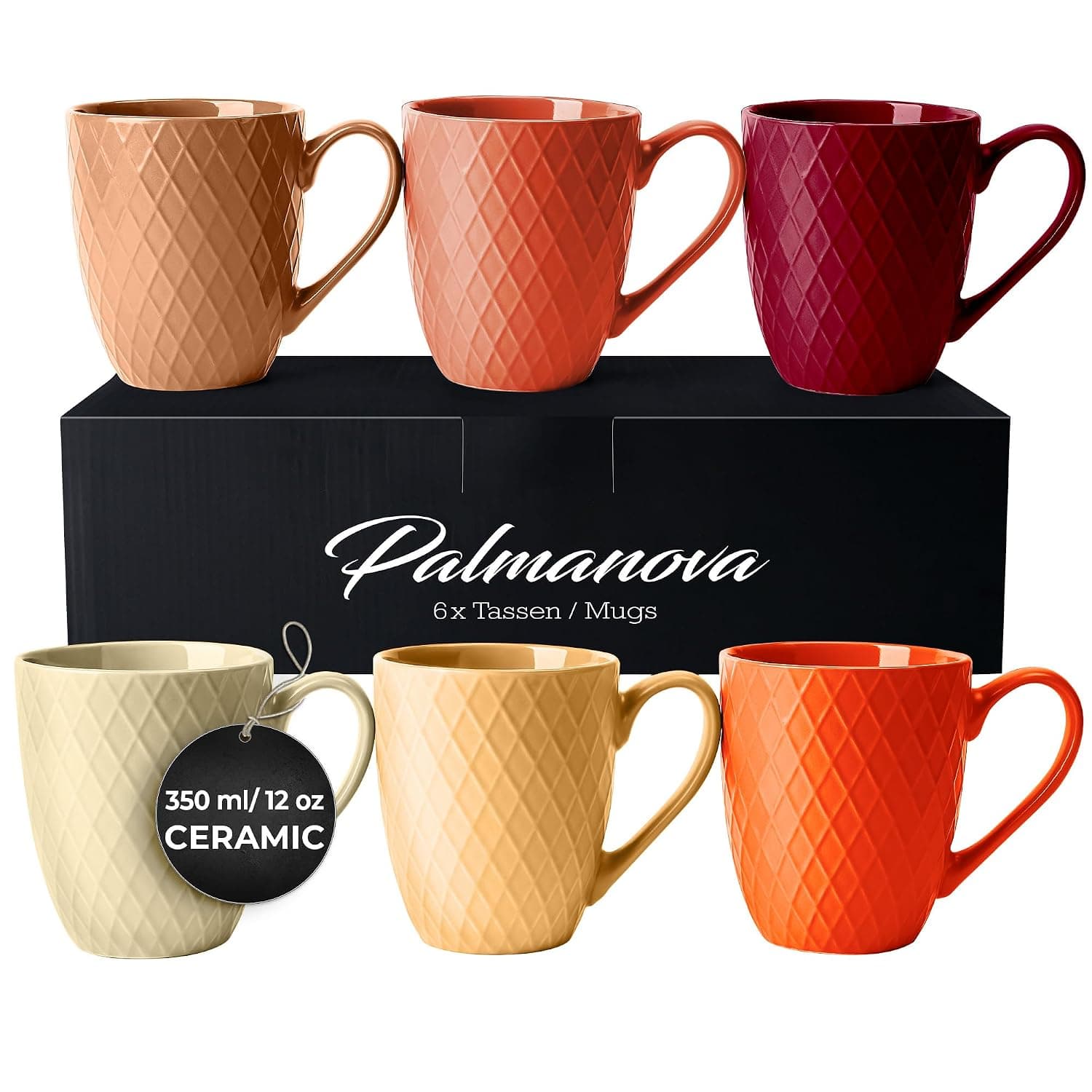 MIAMIO - 6 Coffee Mugs (350 ml) - Palmanova Collection (Red) | Modern matte ceramic mug, Large Coffee Mugs - Microwave & Dishwasher safe