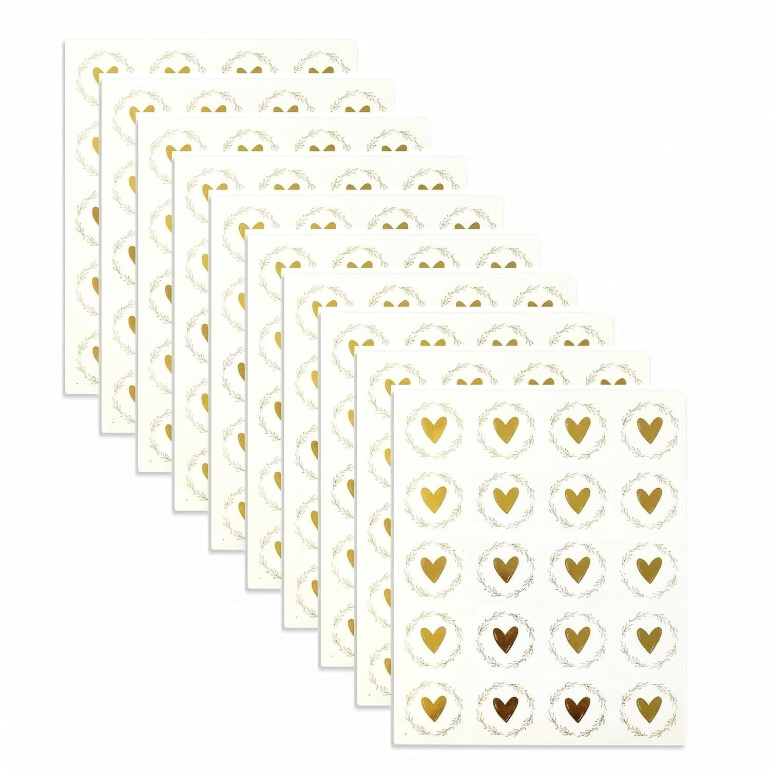 Wax Seal Self-Adhesive Pack of 200 Gold Heart Stickers Wedding Envelope Stickers for Invitation Cards, Postcards and Gift Wrapping, 3.2 cm Vintage Design