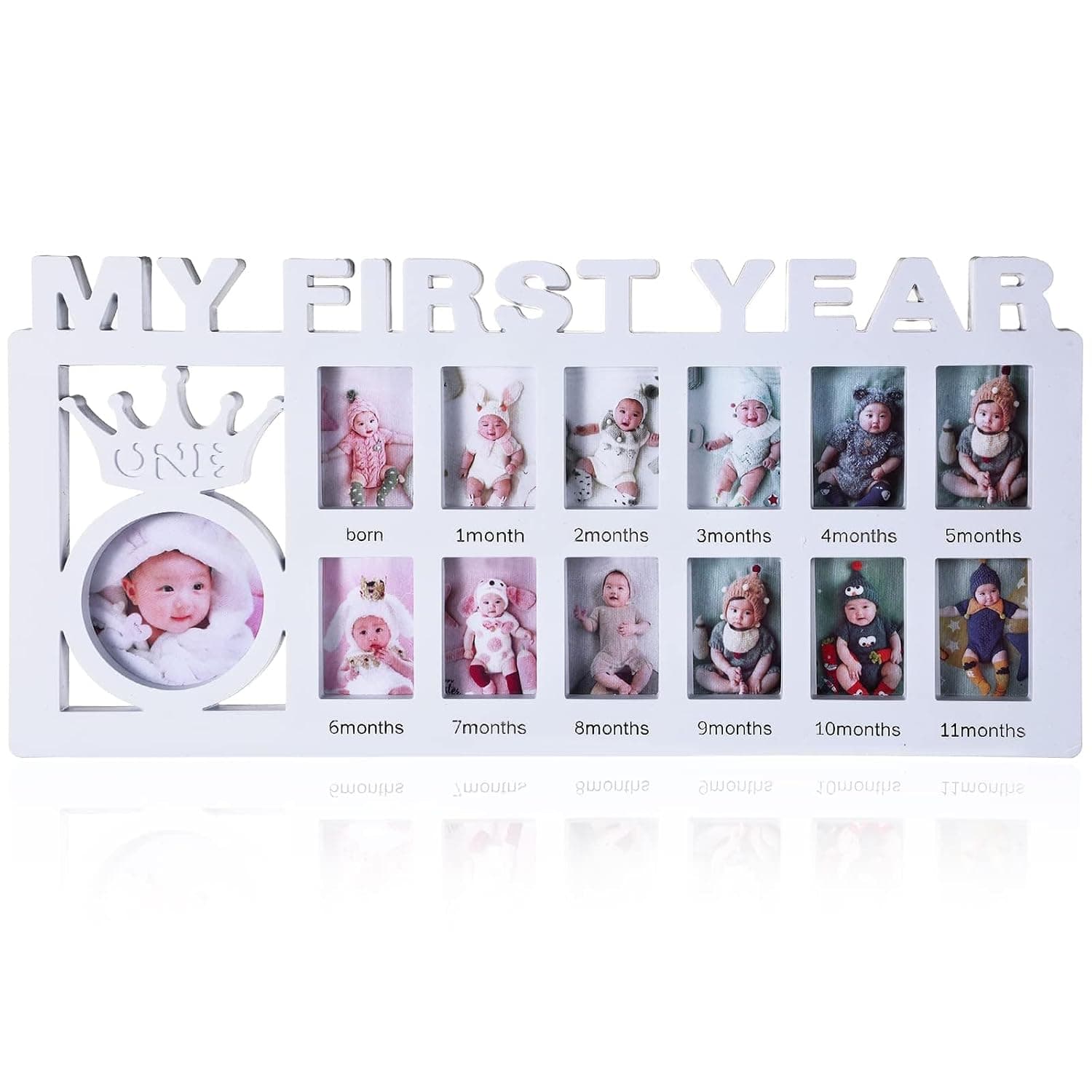 Bukela Nursery Picture Frames, Baby Photo Frame, 12 Month Milestone Keepsake for Newborn’s First Year, Collage Picture Frame for Baby’s First Birthday, Perfect for Displaying Monthly Memories, White