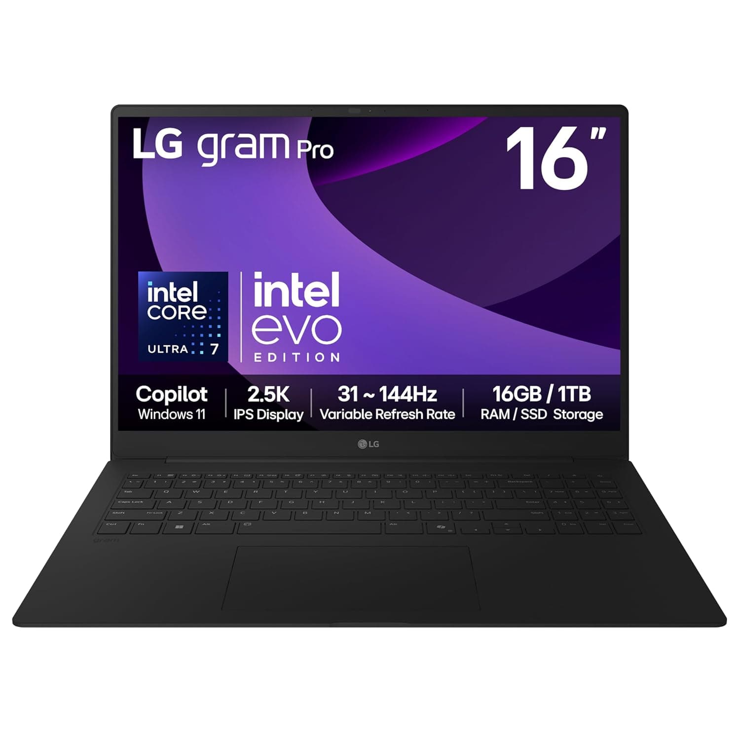 LG Gram Pro 16Z90TP-G.AA78A1 laptop Intel Core Ultra 7 255H Notebook 40.6 cm [16] 2.5K 16 GB LPDDR5x-SDRAM 1 TB SSD Wi-Fi 7 [802.11be] Windows 11 Home UK English Black (LG gram Pro 16 INCH U