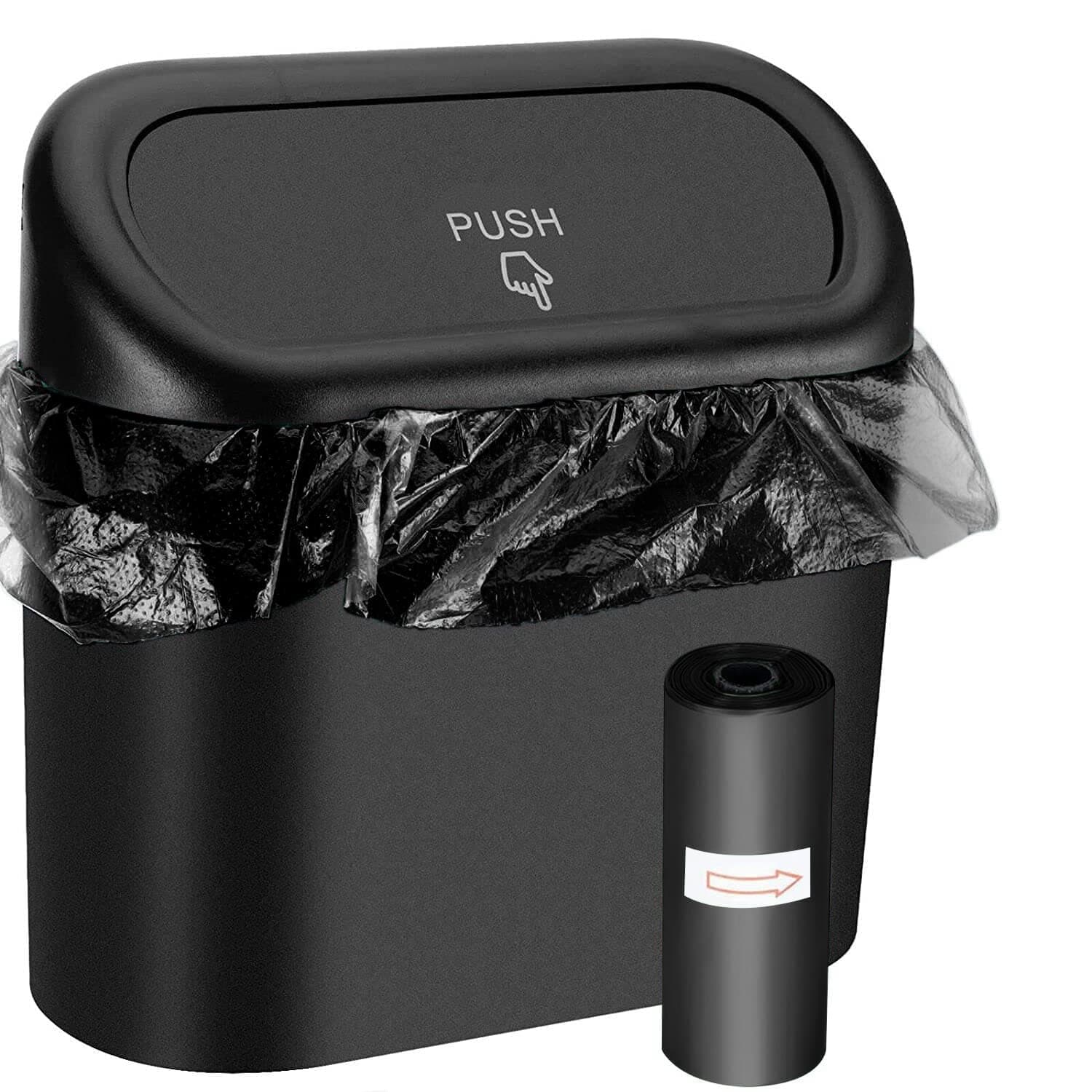 Car Trash Can Bin With Lid, AGREON Small Car Garbage Can, Mini Auto Dustbin Garbage Organizer with One Roll Plastic Trash Bag, Automotive Garbage Container Bin for Vehicle, Home, Office