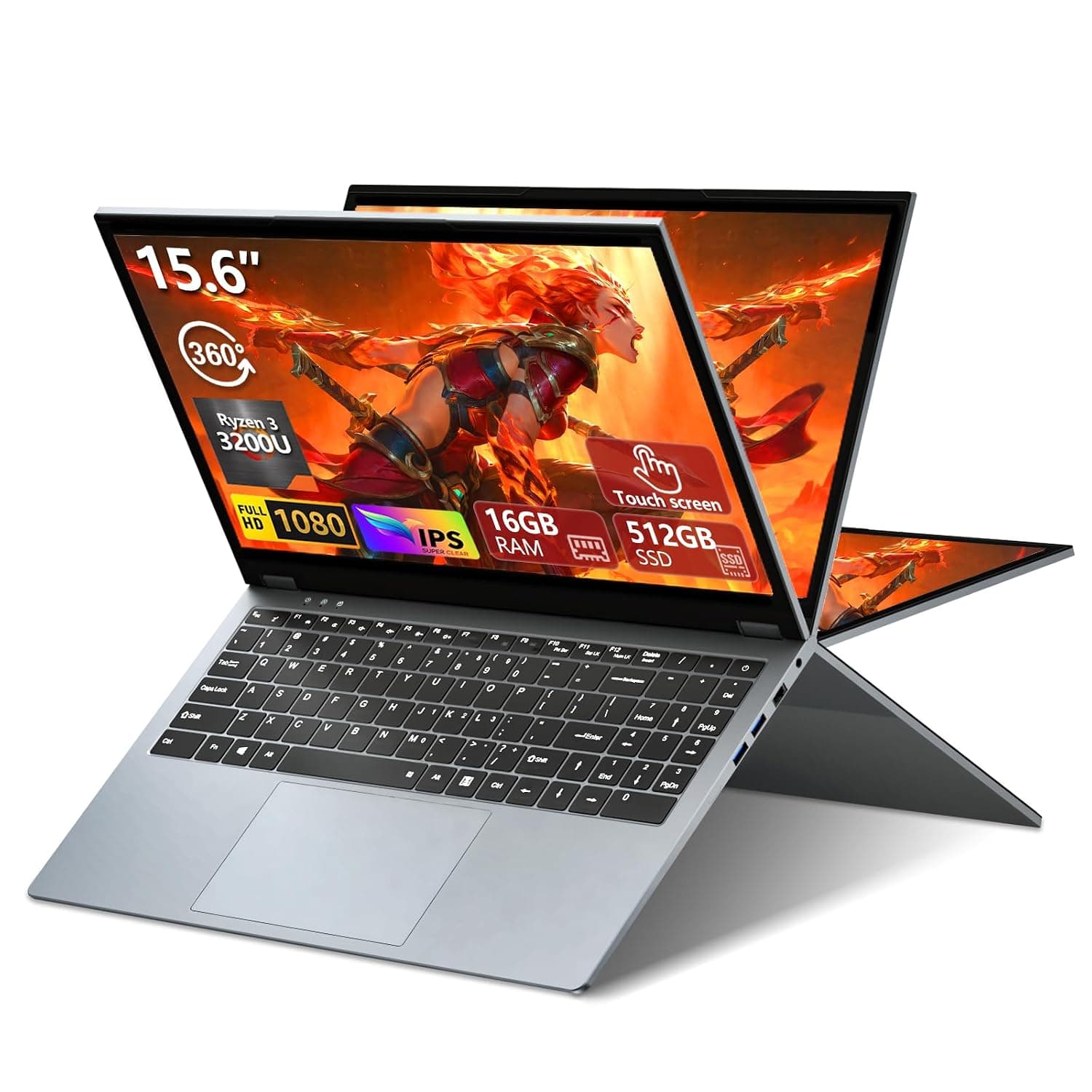 2-in-1 Laptop Computer, 15.6 Inch Convertible Laptop, 16GB DDR4 512GB SSD Touchscreen Laptop, Lap top with AMD Ryzen R3 3200U, AMD Radeon, FHD 1080P, 360° Rotating Touch Screen, Backlit Keyboard