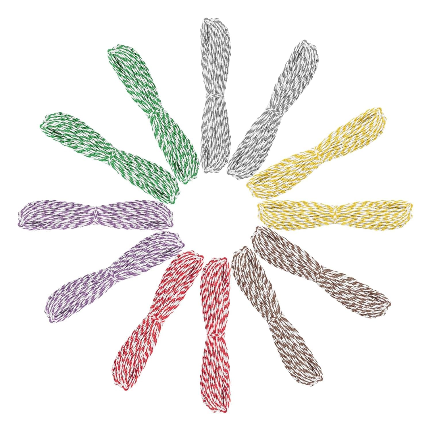 Mayplous 12 Rolls White & Assorted Color Cotton Twine 2mm Thick 2 Ply Twisted, 6 Colors x 2 Rolls x 10m, Decorative Twine for Scrapbooking Journaling, Gift Wrapping Packaging DIY Crafts (Bonnie)