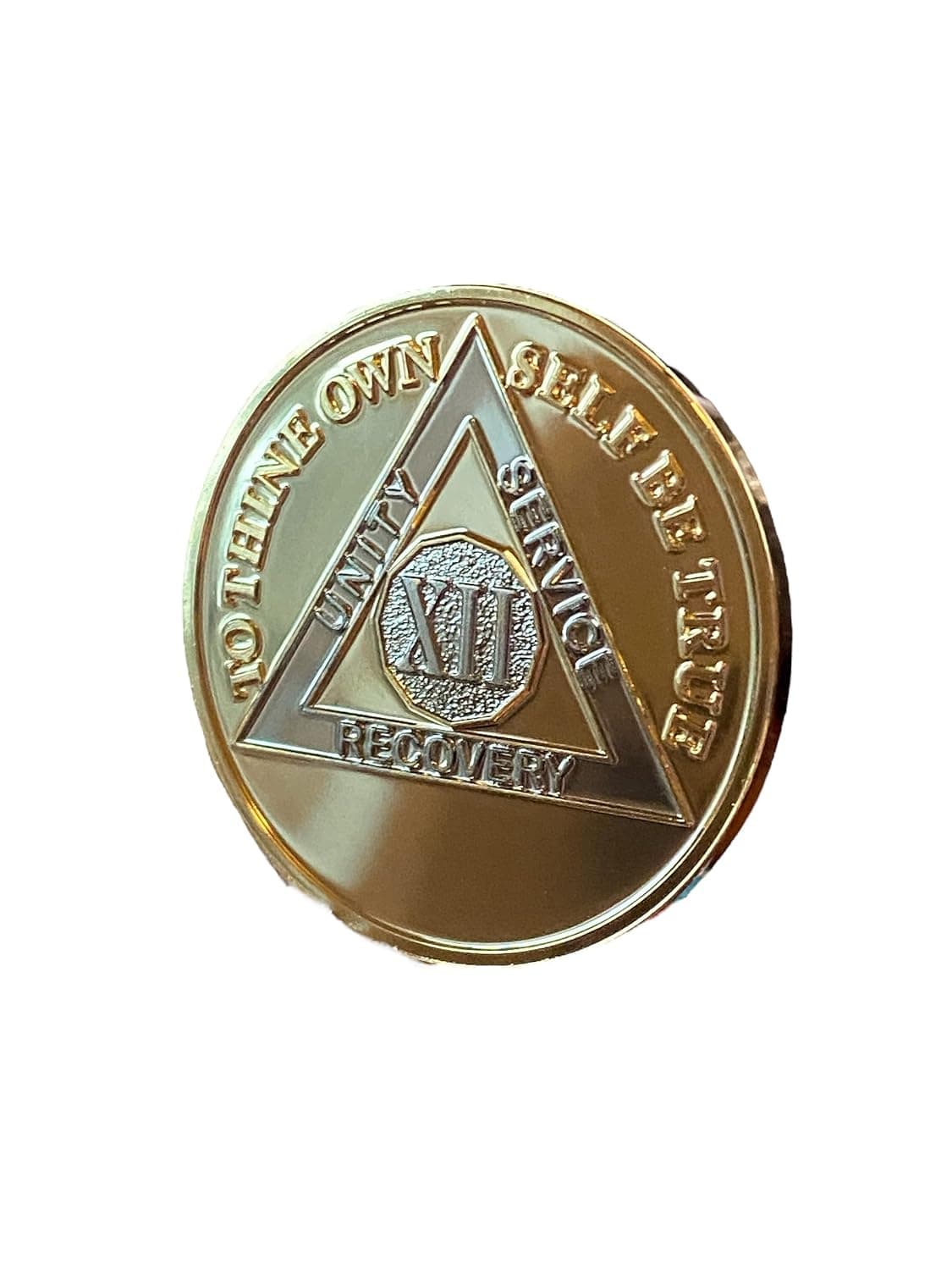 12 Year AA Medallion 22K Bi-Plate Gold Plated Premium Serenity Prayer Sobriety Chip