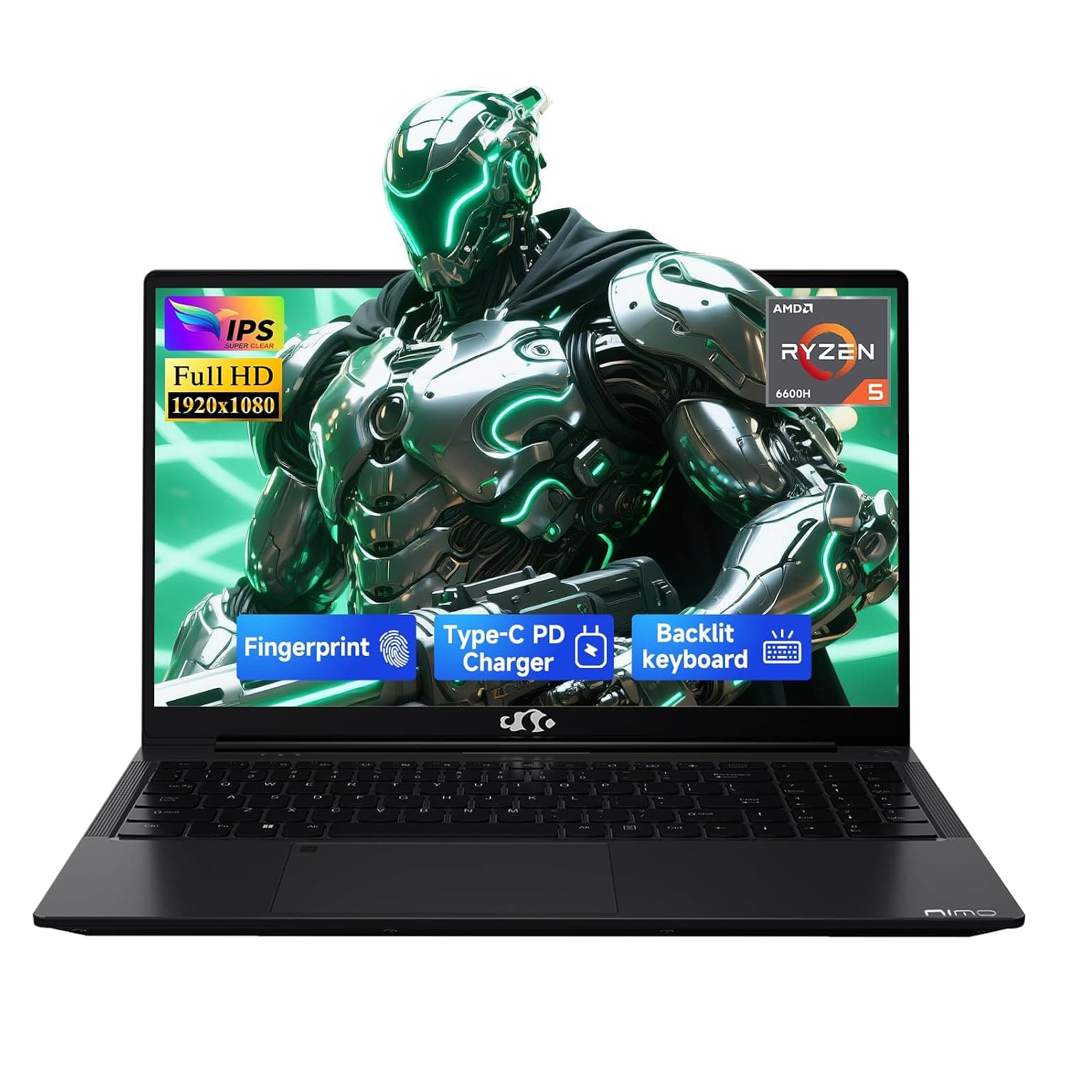 NIMO 15.6" IPS FHD-Gaming-Laptop, Ryzen 5 6600H 16GB DDR5 RAM 512GB SSD (Beat i5-1335U, 6 Cores Up to 4.5GHz) Radeon 660M GPU-Computer with 100W Type-C Backlit Keyboard Fingerprint