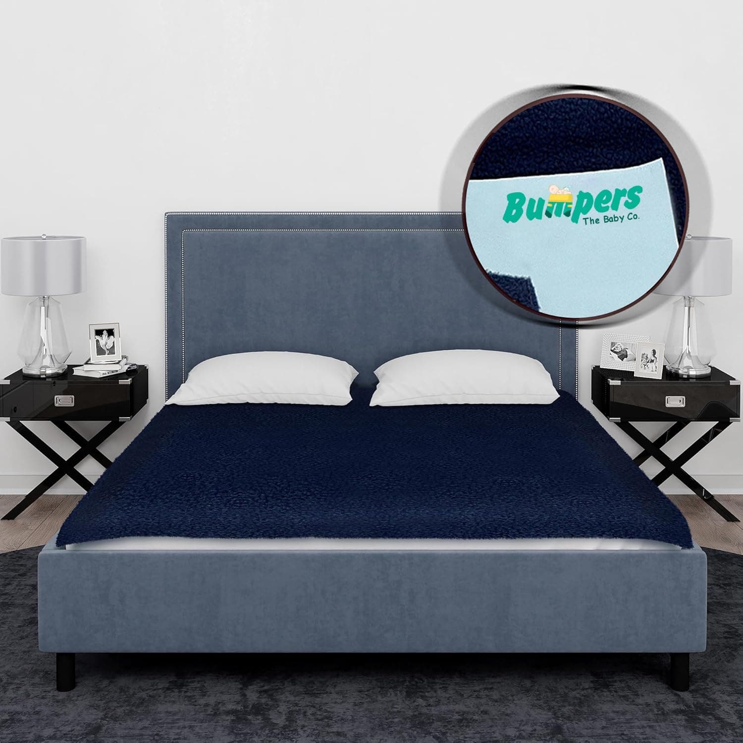 Bumpers Waterproof Quick Dry Sheet for Baby|Bed Pad Extra Absorbent Washable Matress Protector|Baby Bed Protector Sheet for Toddler Children & Adult Double Bed, King Size (XXL, 260x200cm, Dark Blue)