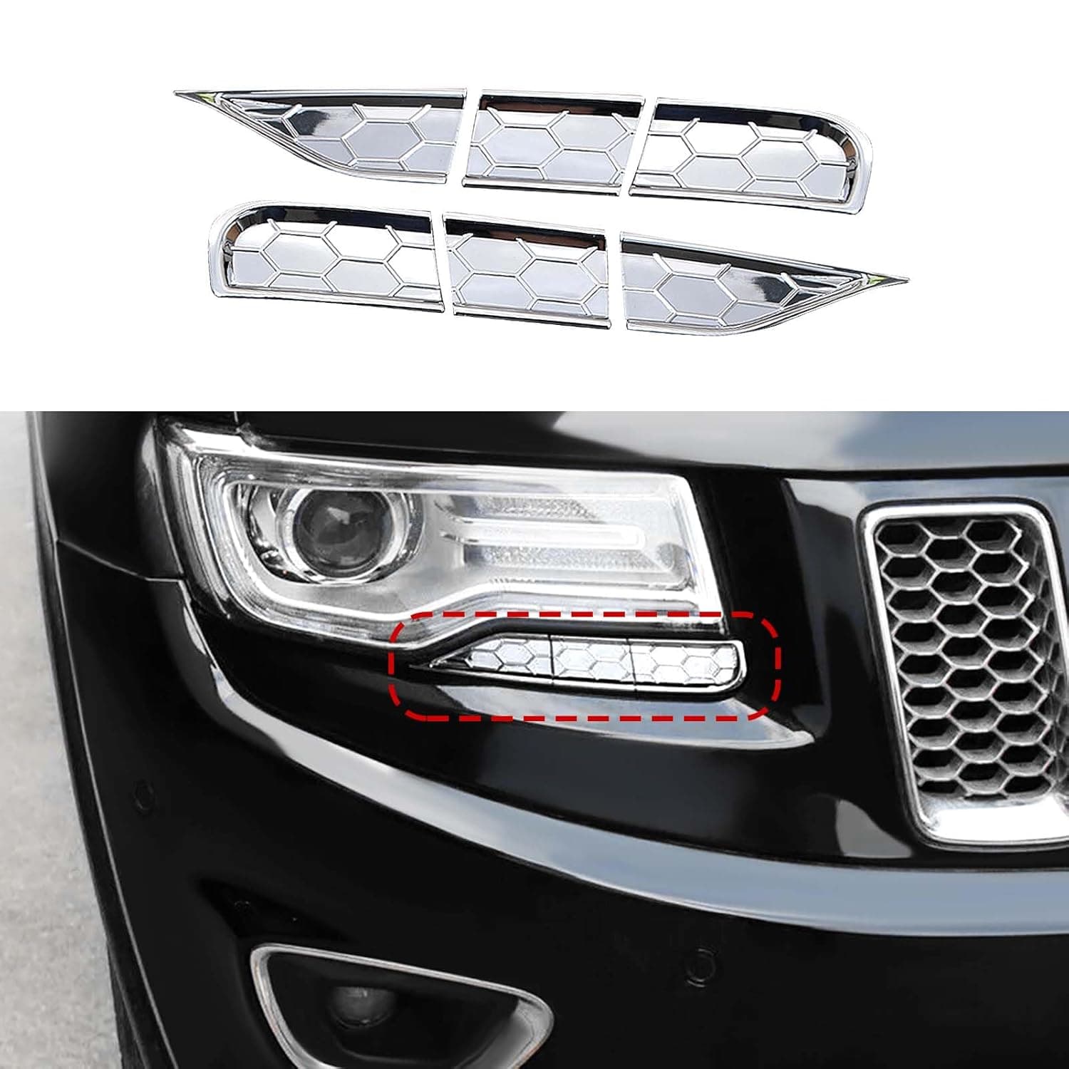 CheroCar Fit for Jeep Grand Cherokee Accessories Chrome ABS Headlight Cleaning Trim Cover Decor Headlight Cleaning Cover for Jeep Grand Cherokee 2014 2015 2016 Exterior Accessories