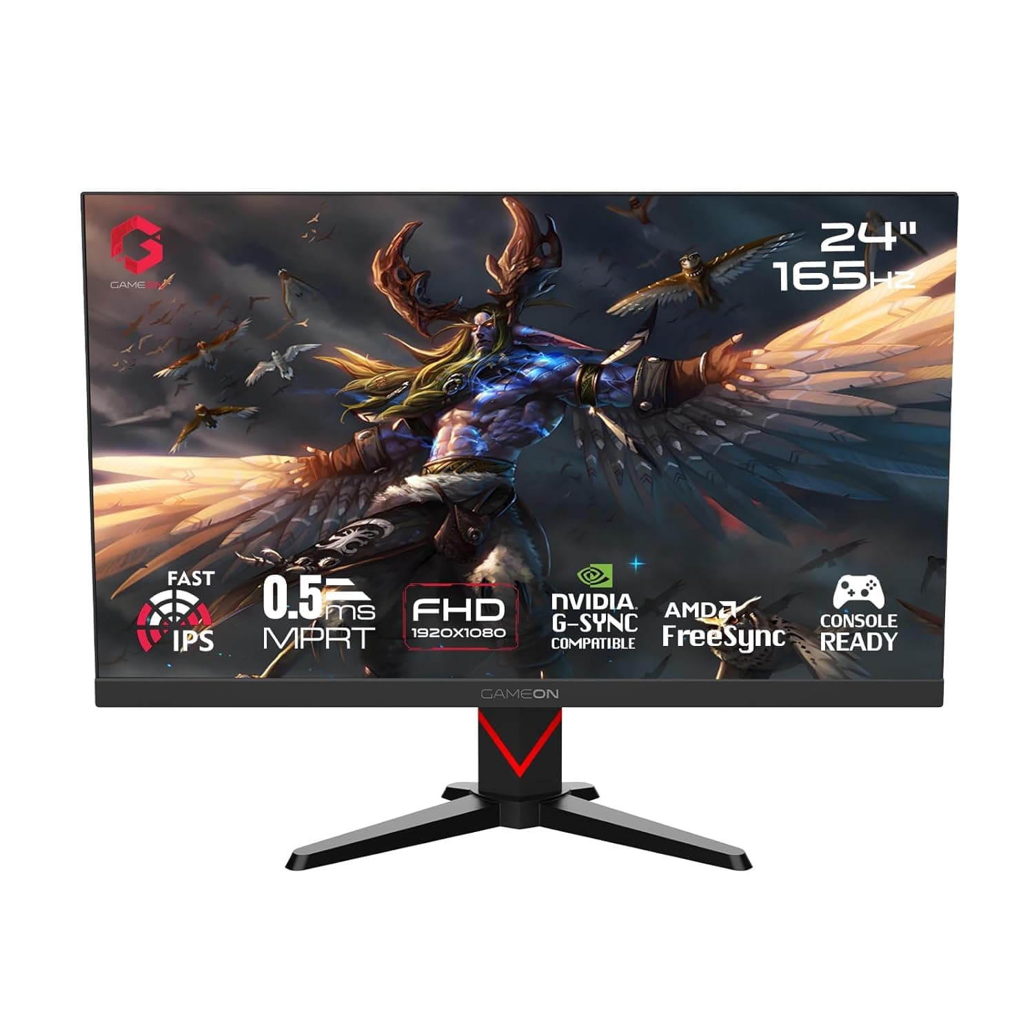 GAMEON 24” IPS Gaming Monitor – FHD 1920x1080, 165Hz Refresh Rate, 1ms Response Time, Edge-Lit LED Display, Antiglare 3H Hard Coating, HDR Support, Two HDMI Ports, FreeSync G-Sync, GOE24FHD165 - Black