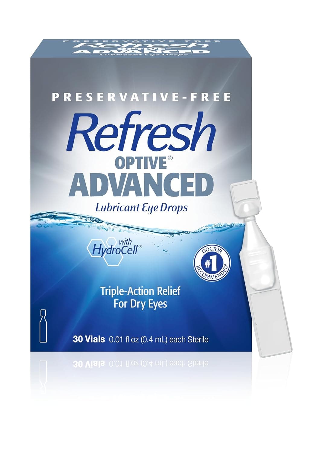 Refresh Optive Advanced Lubricant Eye Drops, Preservative-Free, Single-Use Containers, 0.01 Fl Oz - 30 Count (Pack of 1)