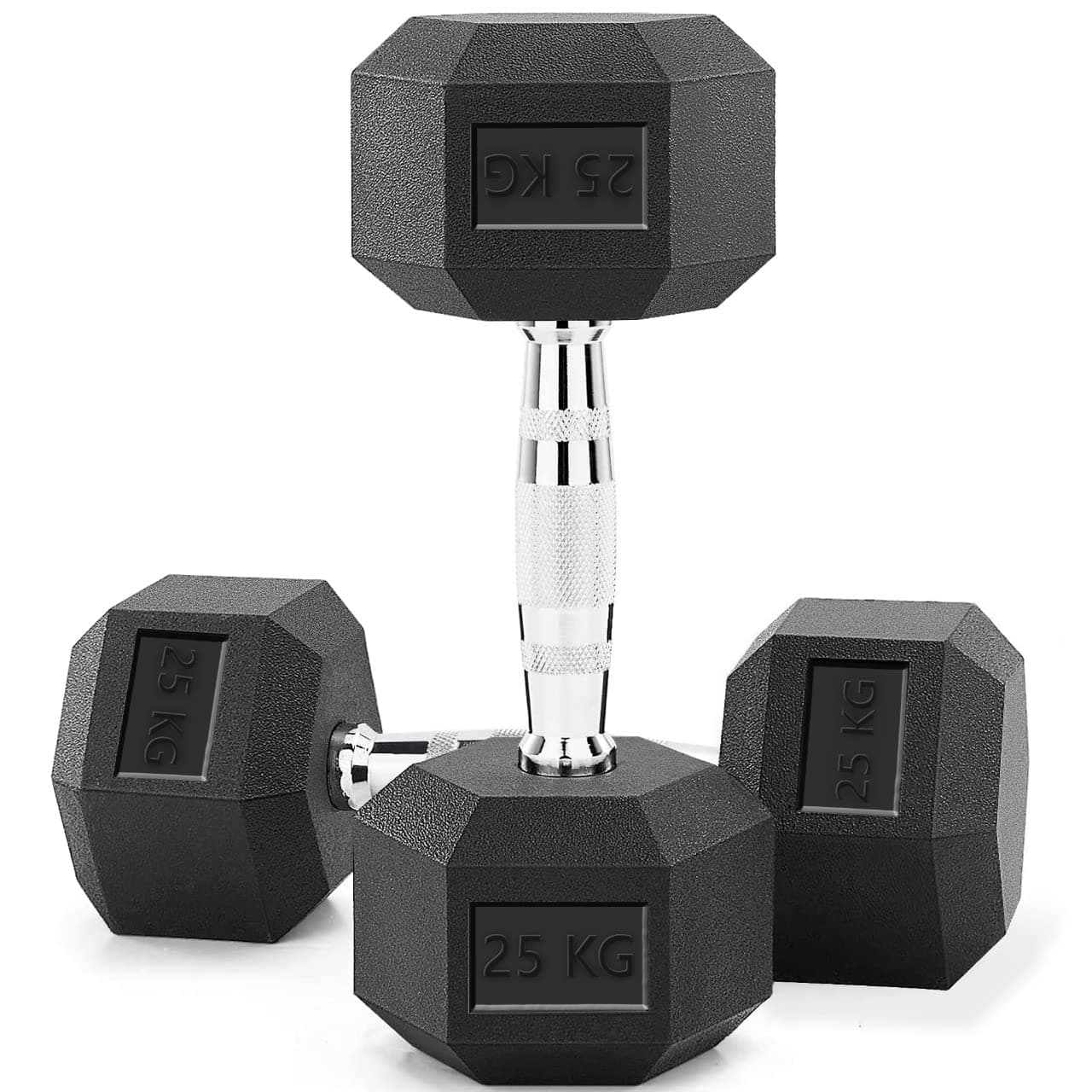 SKY LAND Dumbbells-Rubber Coated Cast Iron Hexagonal Weights for Strength Training, Available in 2.5kg,3kg,4kg,5kg,7.5kg,10kg,12.5kg,15kg,17.5kg,20kg,22.5kg,25kg,27.5kg,30kg,32.5kg,35kg,37.5kg