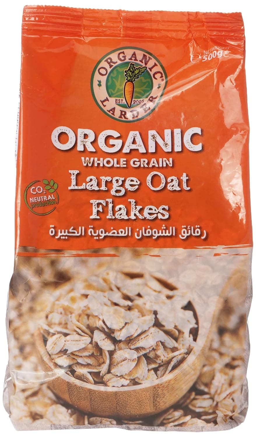Organic Larder Whole Grain Large Oat Flakes, 500 G, Orange