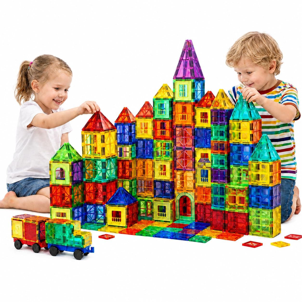 GRAFLO Magnetic Building Tiles 140 Pcs Set of Vibrant 3D Blocks, Encourages Creative Construction, Promotes Educational Brain Development, Stimulates Imagination, STEM Toy for Kids Ages 3-10 Years