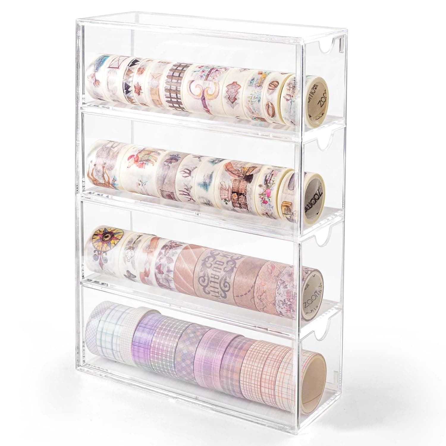 Vowcarol Clear Stackable Drawer Organizer, Plastic Drawer Organizer for Office and Bathroom, 9.5" x 7" x 2.5", Clear, Modern, Approx 60 Standard Size Washi Tapes