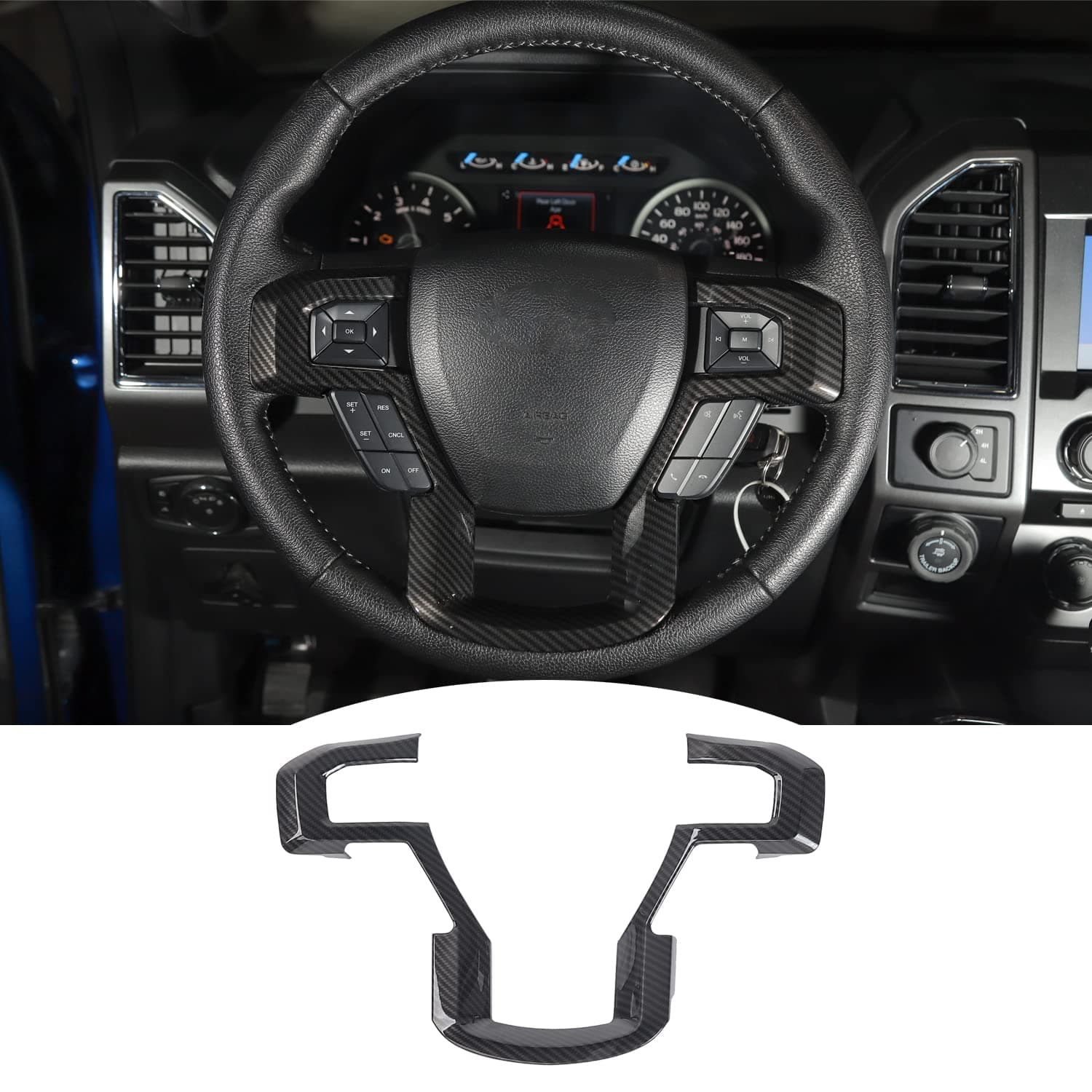 Linskip Steering Wheel Trim Compatible with 2015-2020 Ford F150 & 2017-2022 F250 F350 Super Duty, for 2018-2021 Ford Expedition, Steering Wheel Cover, Interior Accessories(Carbon Fiber Black)