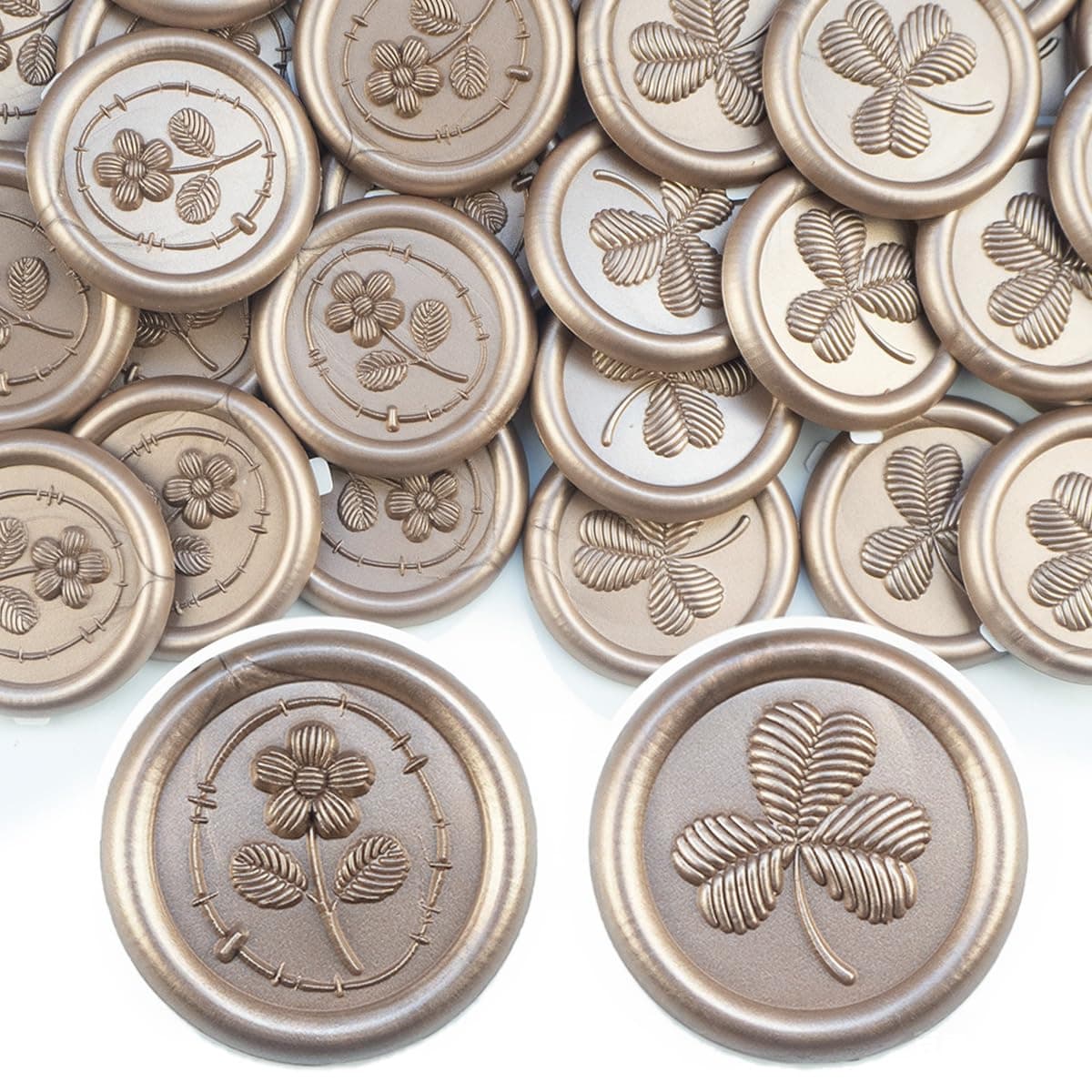 56-Pack Champagne Gold Wax Seal Stickers – Self-Adhesive Sealing Stickers with Clover & Floral Designs, Perfect for Wedding Invitations, Christmas Gifts, Gift Wrapping, and Parties