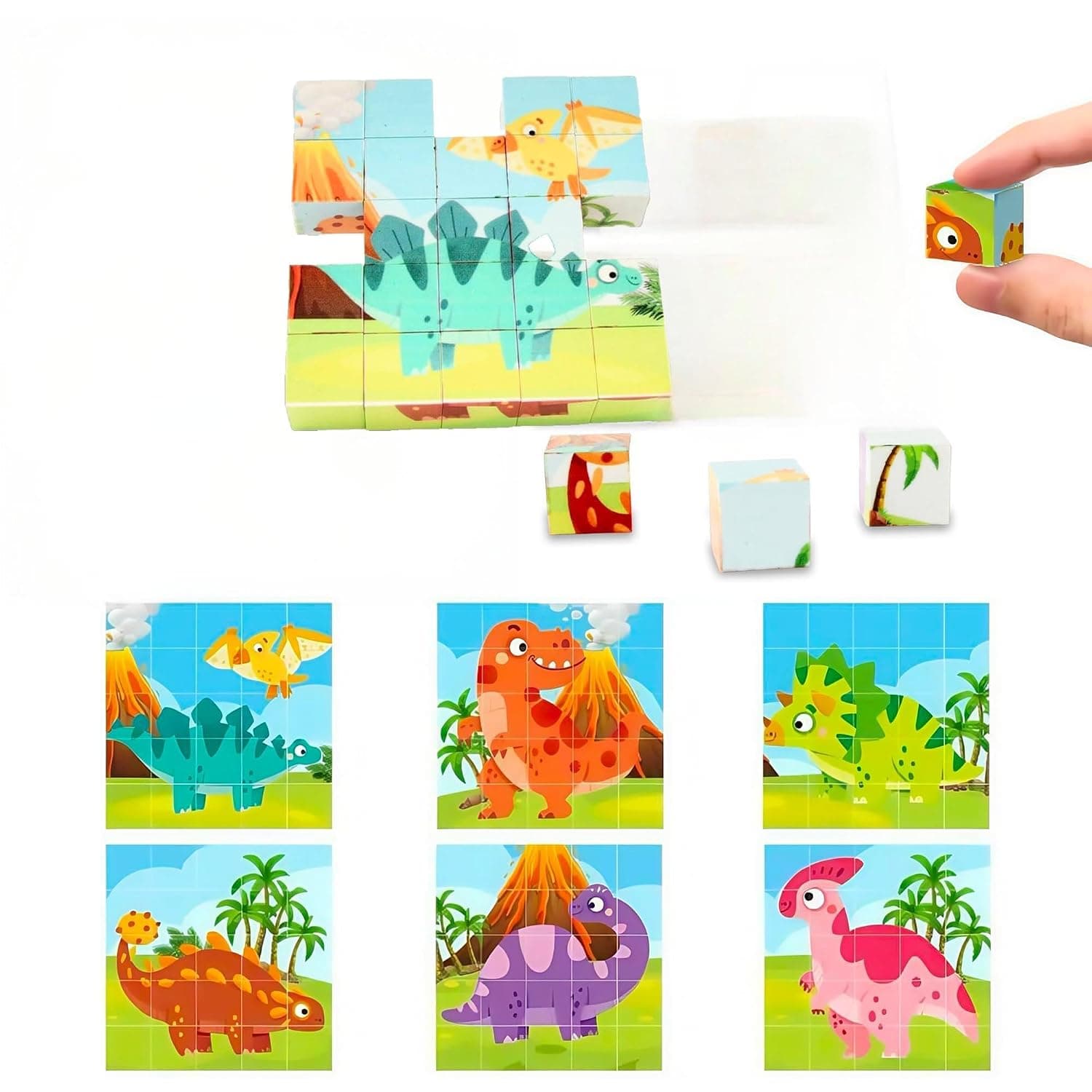 25pcs Dinosaur Blocks Building Kit, 3D Dinosaur Puzzle, STEM Educational Cubes Set for Kids, Creative Construction Toy, Cartoon Pattern Magnetic Blocks for Learning and Play