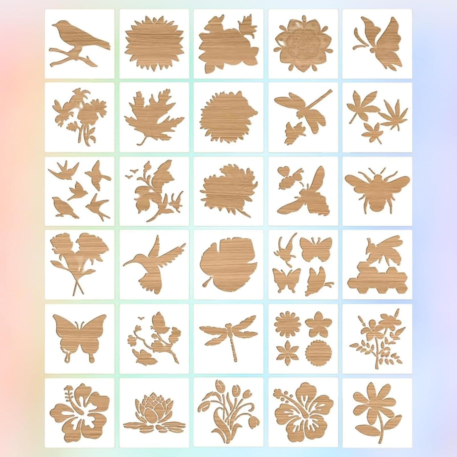 Stencils for Painting, Pack of 30 Flower Stencils, Painting Stencils, Craft Drawing Stencils for Wood, Floor, Furniture, Wall Design, Scrapbooking Craft Decoration (7.62 x 7.62 x 0.6 cm)
