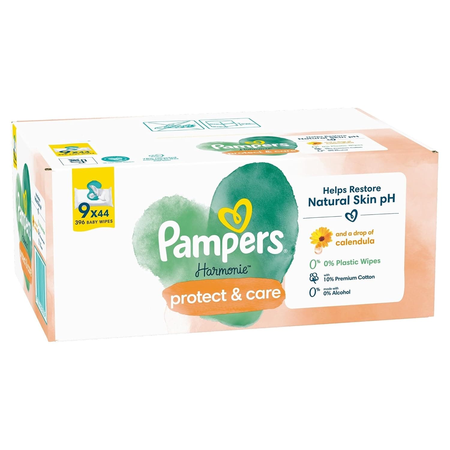 Pampers Harmonie New Baby Wet Wipes, Calendula (24 x 44 Pieces), Restore the Natural pH Value of the Skin, 1056 Wipes