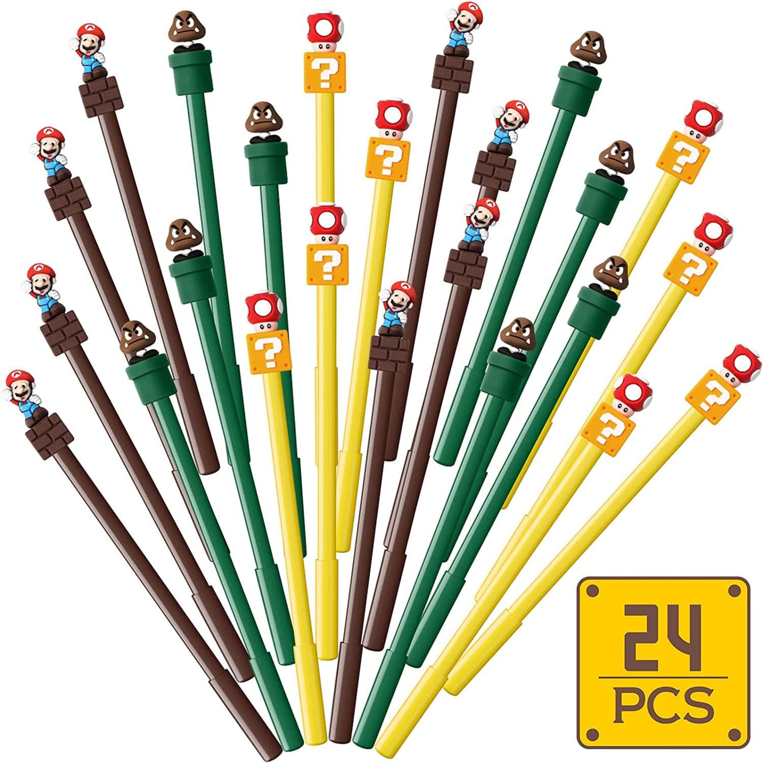 24pcs Mario Themed Pens, Black Gel Ink Pens, Mario Party Favors, School Office Supplies, Cute Kawaii Gifts for Kids