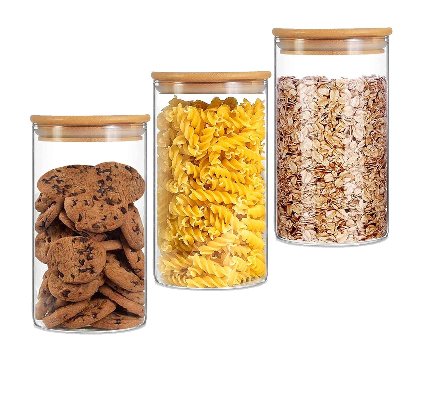 Glass Storage Jar Airtight Food Canisters Set of 3 Container with Bamboo Lid for Serving Tea, Coffee, Spice and More 750ML/25.36Fl.oz