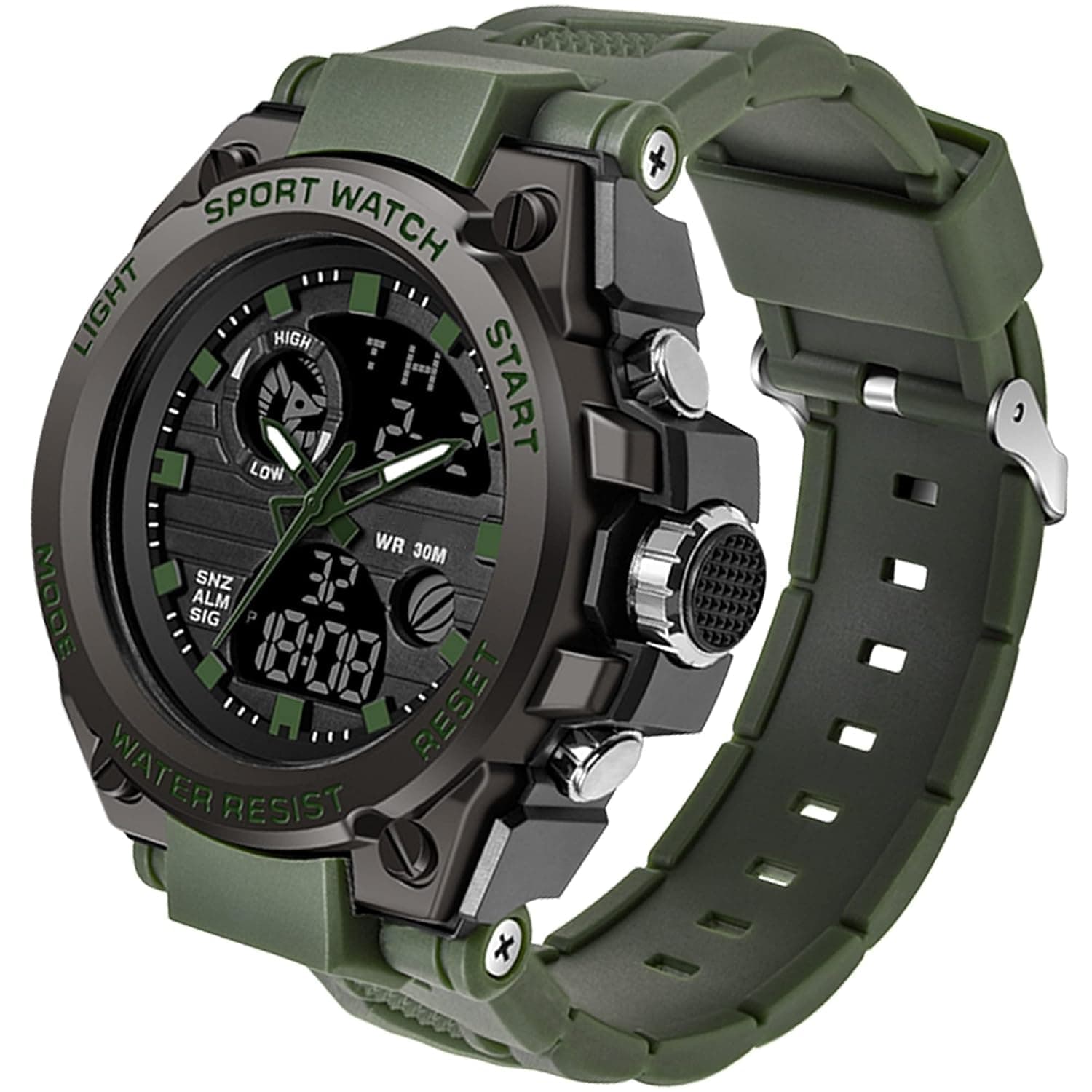 Military Watches for Men, Azonee Large Face Army Watch, Waterproof Tactical Watches Men Army Digital Sports Outdoor Stopwatch LED Survival Tough Electronic Alarm Clock Black Gold Wrist Watch