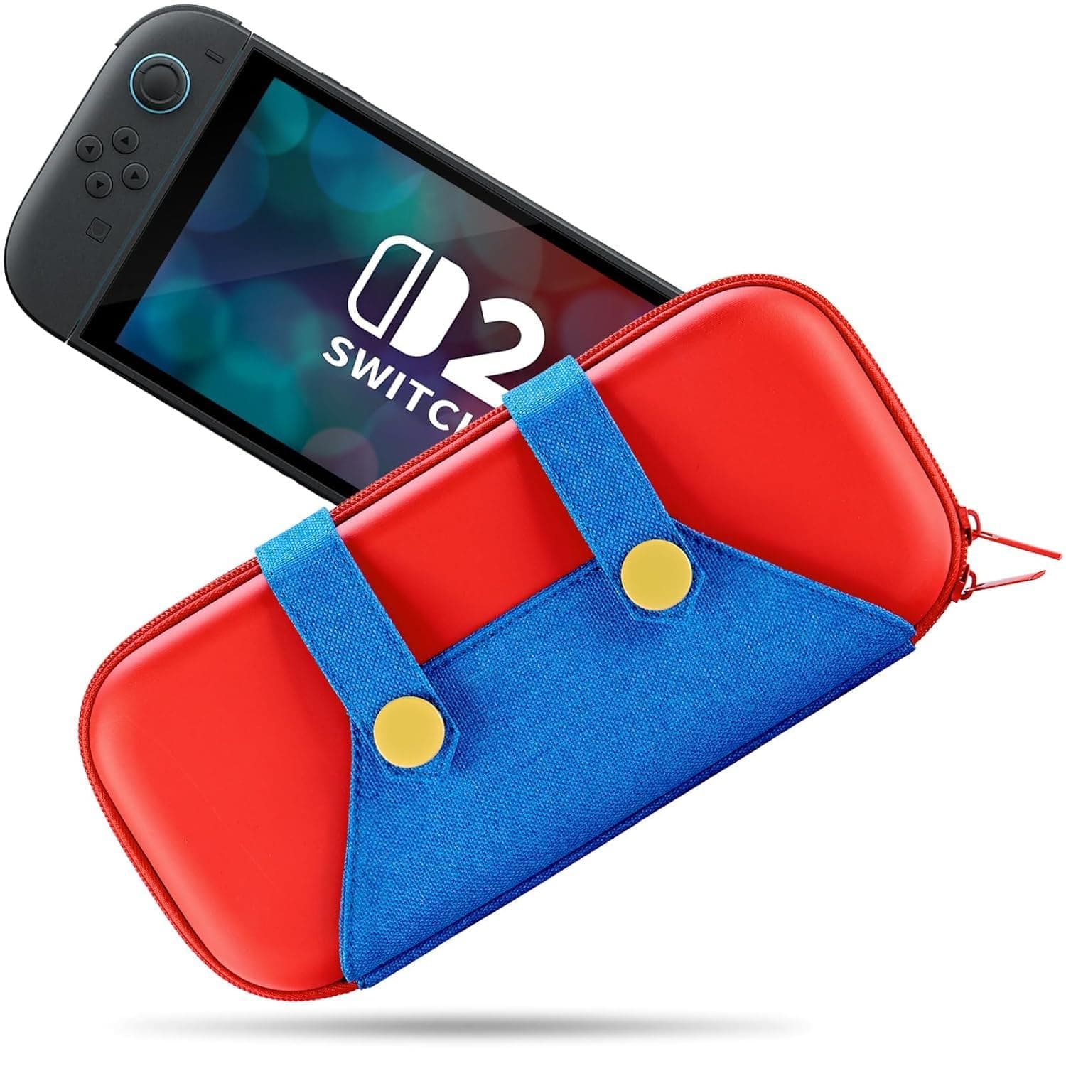 ZYNOXITY Nintendo Switch 2 Case, 2025 Mario Themed Denim Overall Carrying Case with 12 Game Card Slots, Protective Waterproof Portable Handbag for Switch 2 Console & Accessories