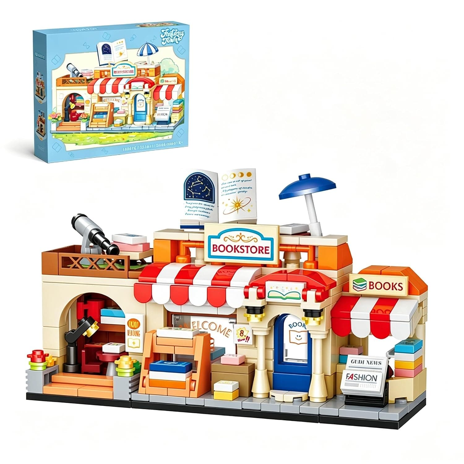 OMIRE Cute Dreamy Street View Building Blocks Kit, Adorable Mini Street Scene Construction Bricks with Cute Mini Shop & House Shapes, Fun DIY Assembly Toy for Girls & Boys 3-12