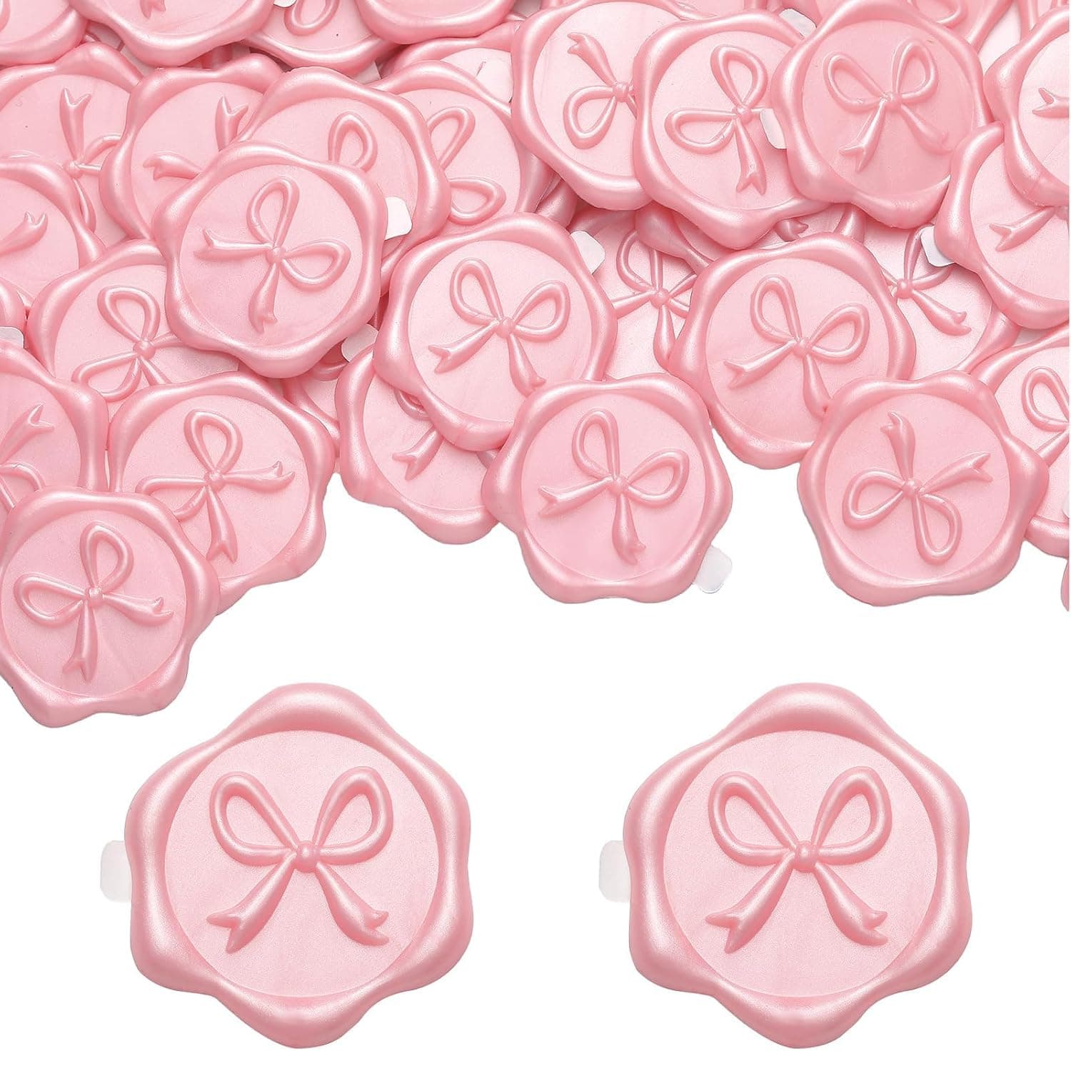 100 Pcs Bow Wax Seal Stickers Self Adhesive 3D Stamp Decals for Wedding Invitations, Greeting Cards, Envelope Sealing, and Gift Wrapping (Pink)