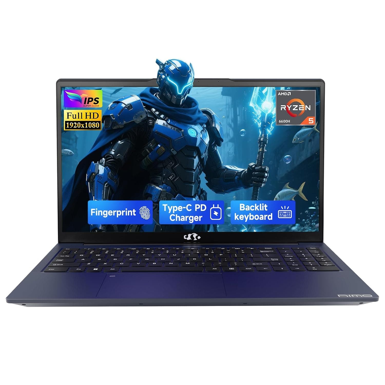 NIMO 15.6" IPS FHD-Gaming-Laptop, Ryzen 5 6600H 16GB DDR5 RAM 512GB SSD (Beat i5-1335U, 6 Cores Up to 4.5GHz) Radeon 660M GPU-Computer with 100W Type-C Backlit Keyboard Fingerprint