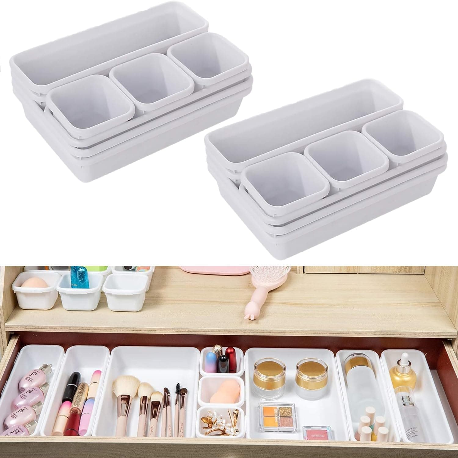 U HOOME 16 Pack Desk Drawer Organizers,3-Size Versatile Bathroom and Vanity Drawer Organizer Trays,Interlocking Desk Drawer Organizer Separator for Office,Bathroom,Kitchen,Makeup,Tool