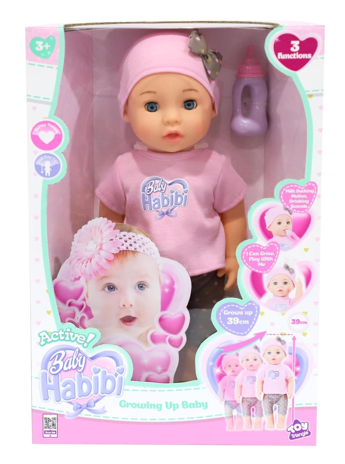 Realistic Growing Up Baby Doll 14inch, Lifelike Design with Realistic Features, Drinks Milk, Shrinks & Grows, Includes Accessories & Removable Trendy Outfit for Interactive Play, Ages 3+